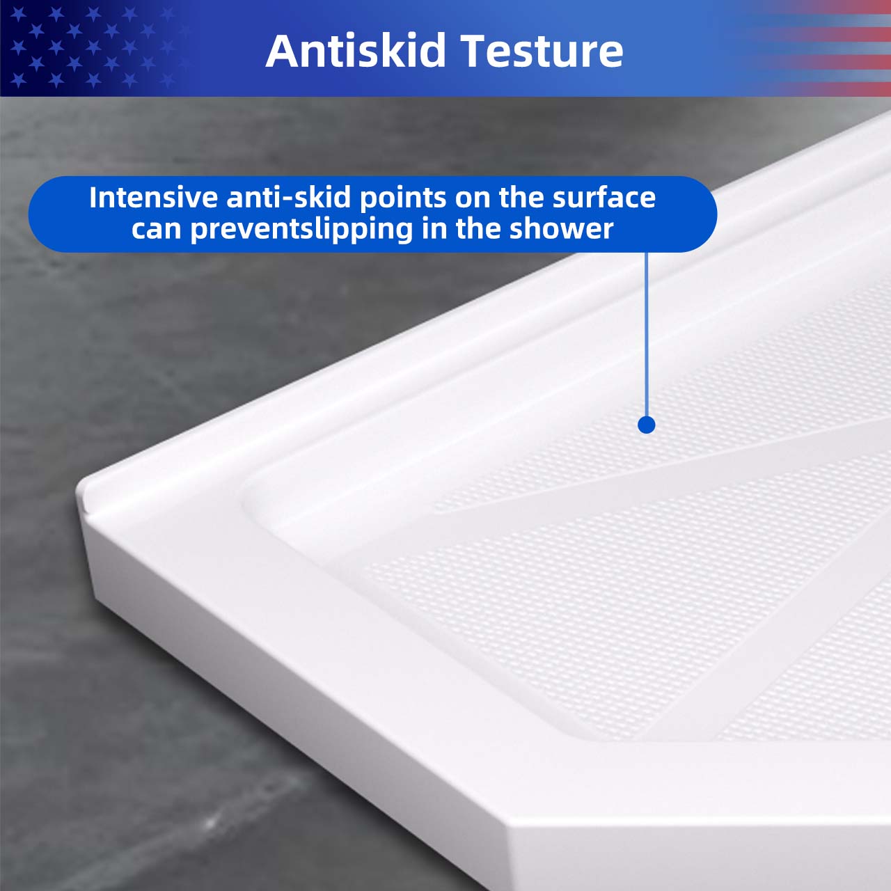 Rainlex 36" x 36" Neo-Angle Corner Shower Base, Anti-Slip White ABS
