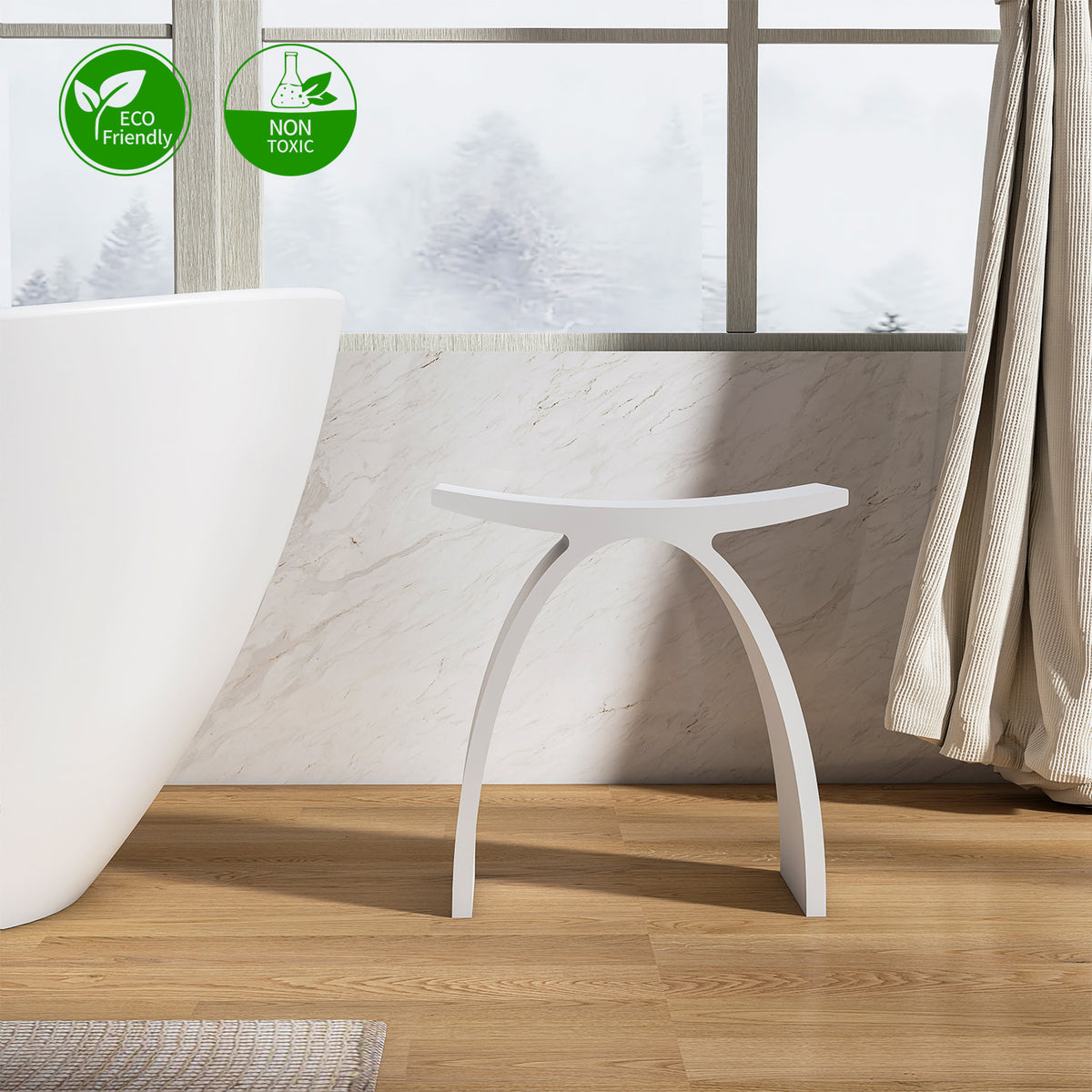 RAINLEX Freestanding Solid Surface Arched Bathroom Stool, Waterproof Non-Slip Shower Seat