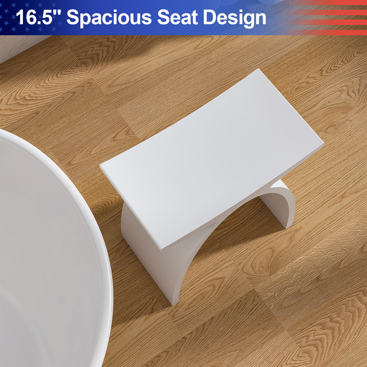 RAINLEX Freestanding Solid Surface Arched Bathroom Stool, Waterproof Non-Slip Shower Seat