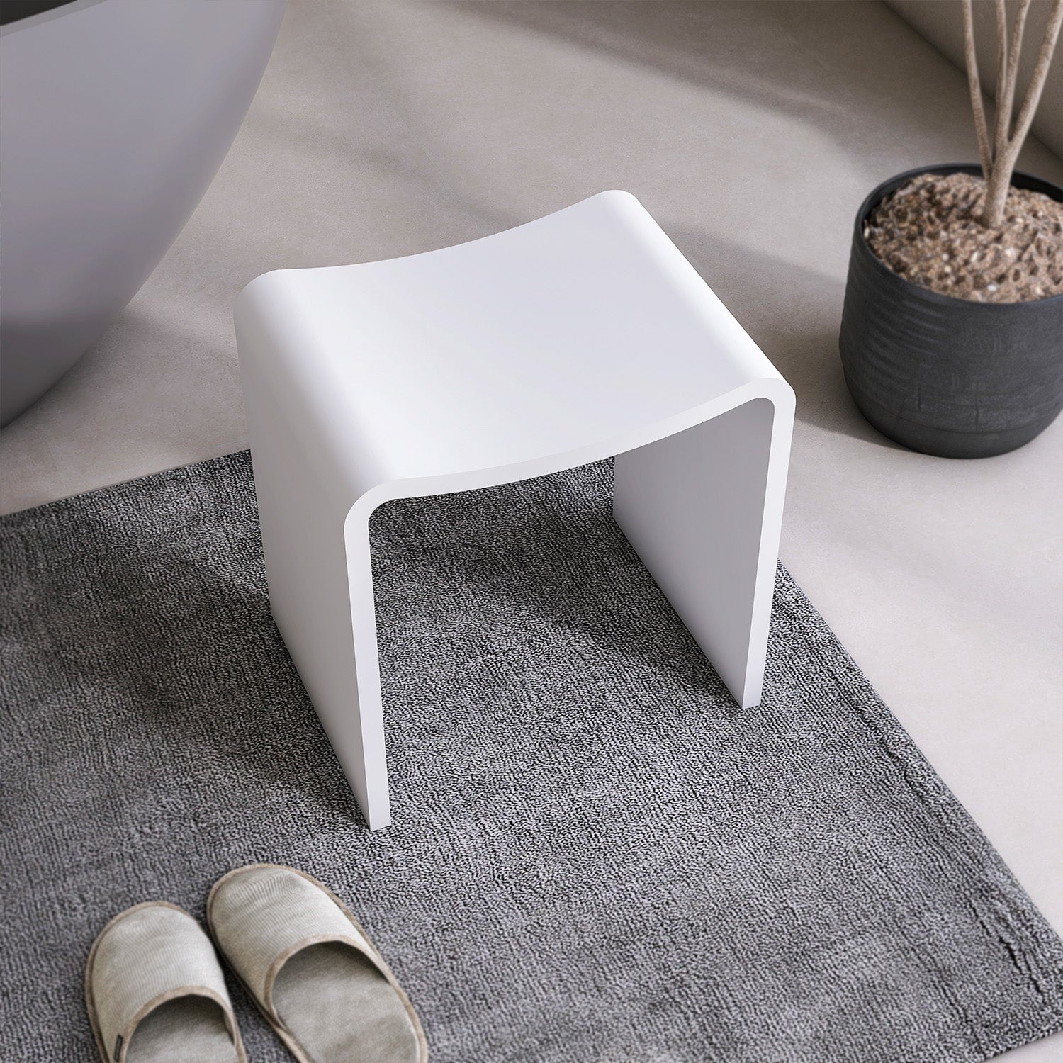 16 in. Freestanding Solid Surface Bathroom Stool, Waterproof Stone Resin Shower Seat with 220.5 lb. Capacity, Matte White