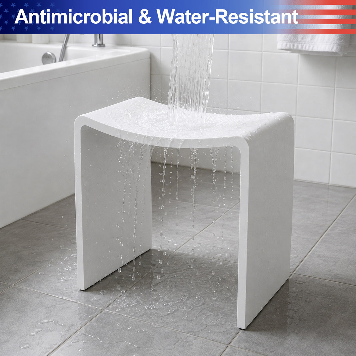 RAINLEX 16 in. Freestanding Solid Surface Bathroom Stool