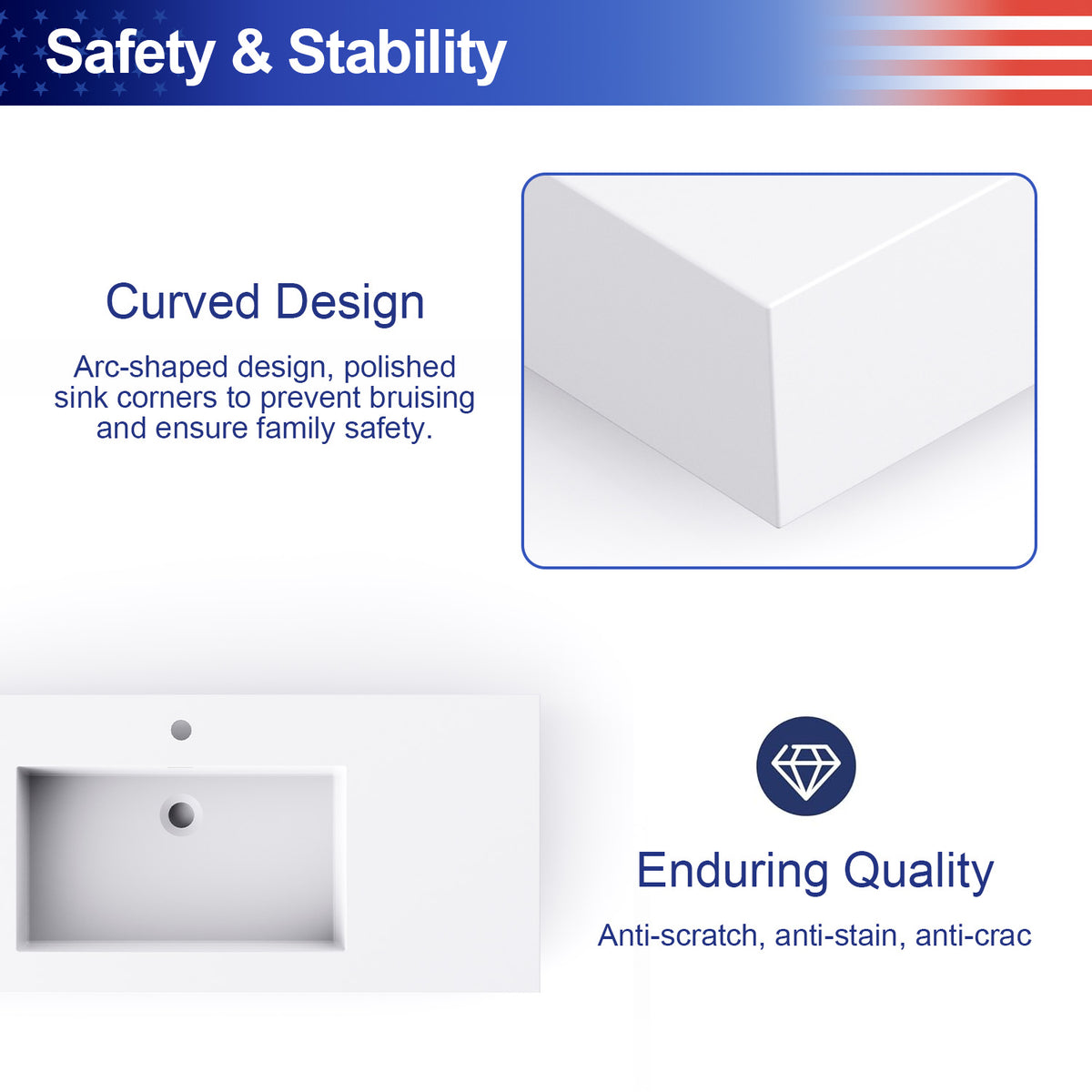 RAINLEX 47.2 in. Wall-Mounted Rectangular Stone Resin Bathroom Sink