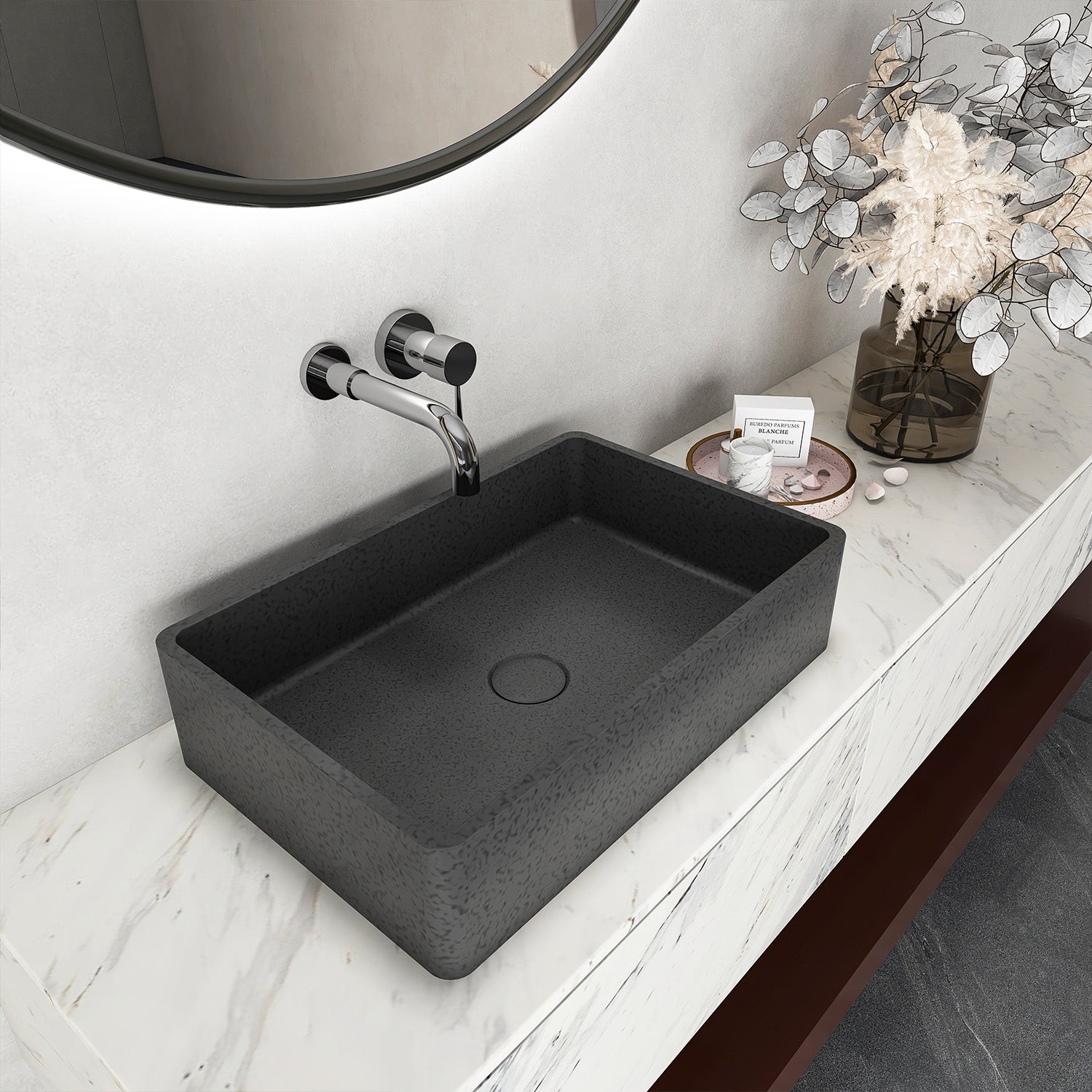 19.68 in. Rectangular Concrete Vessel Bathroom Sink, Modern Gray Wash Basin