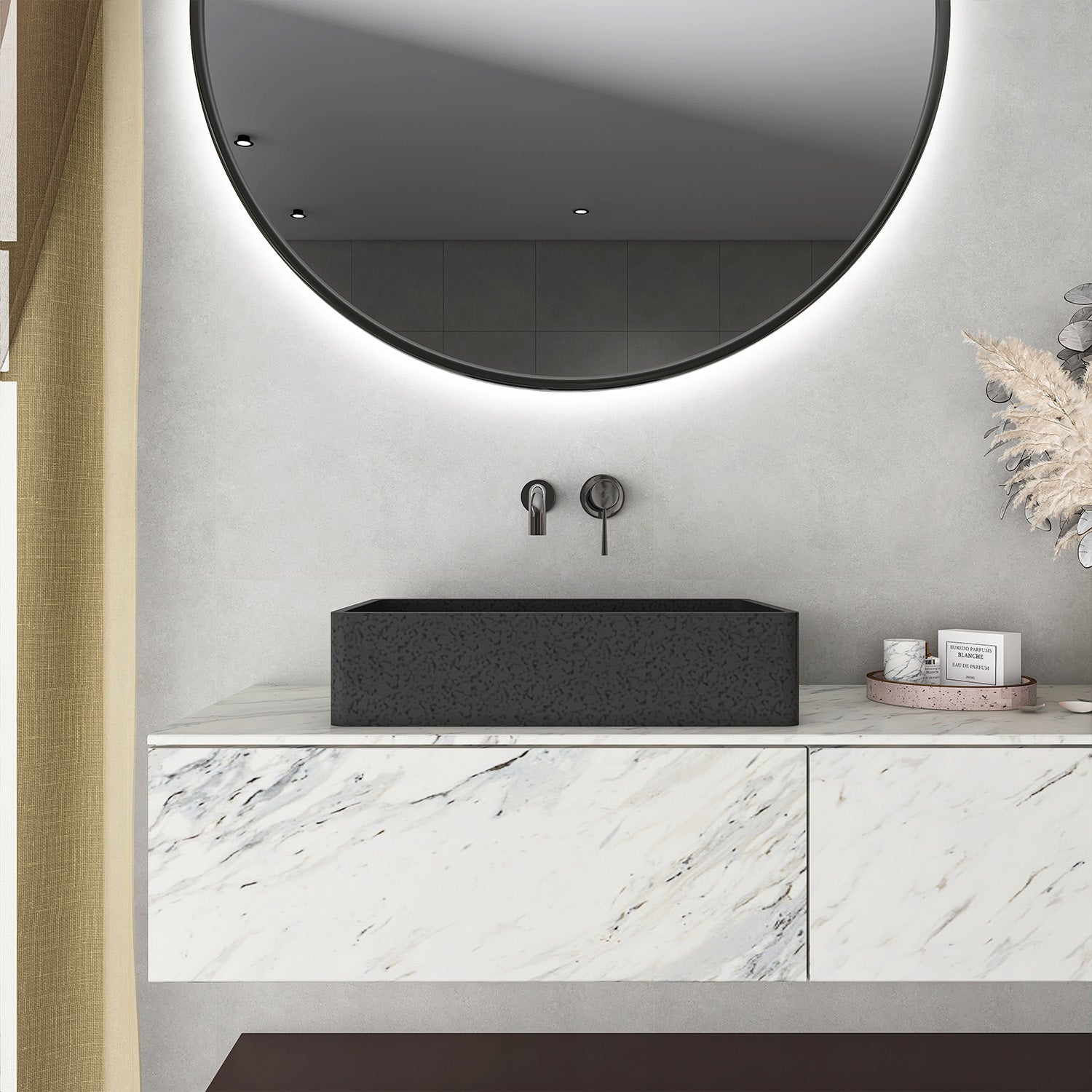 19.68 in. Rectangular Concrete Vessel Bathroom Sink, Modern Gray Wash Basin