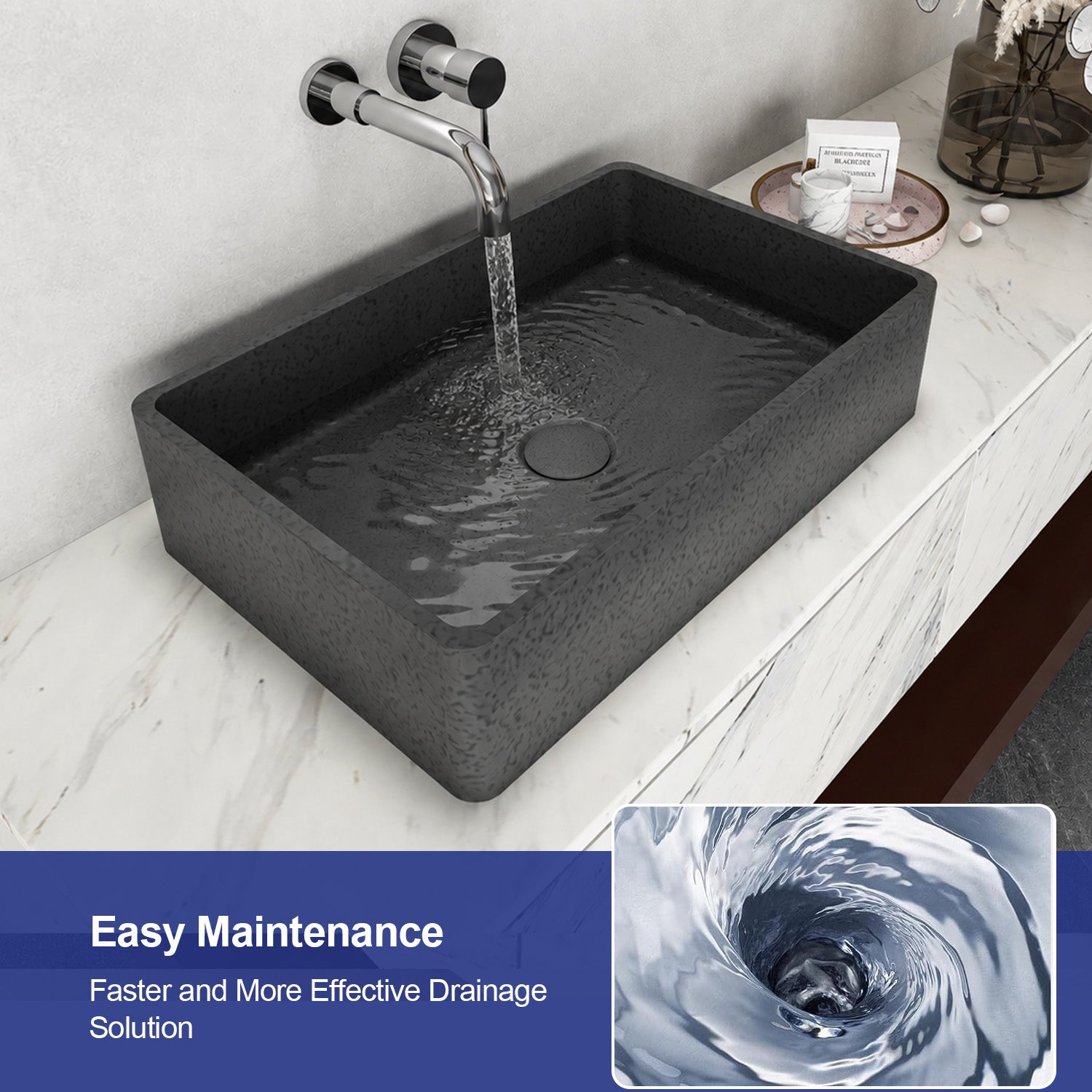 19.68 in. Rectangular Concrete Vessel Bathroom Sink, Modern Gray Wash Basin