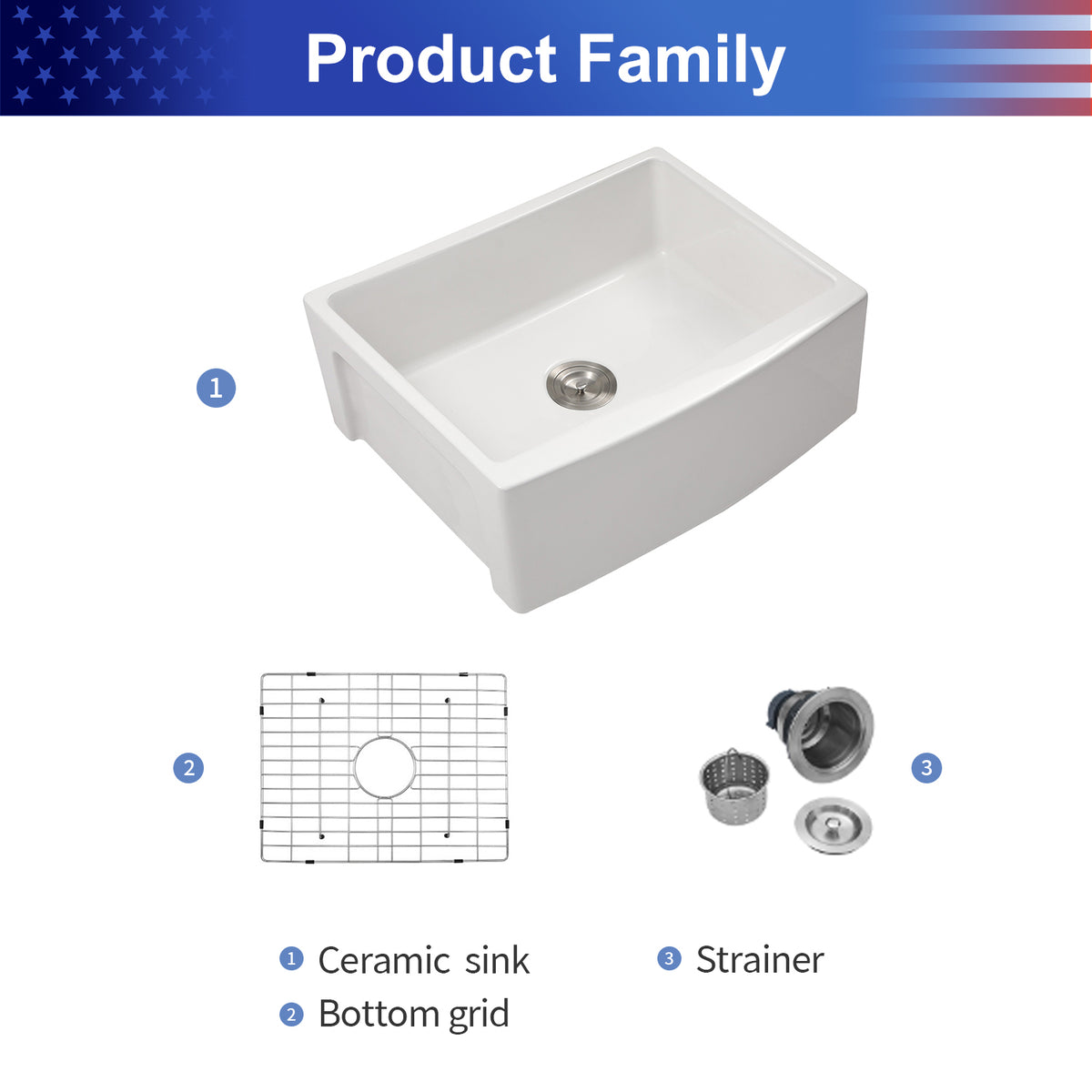 White Ceramic Farmhouse Kitchen Sink, 10 in. Deep Single Bowl Apron Front Sink with 304 Stainless Steel Grid