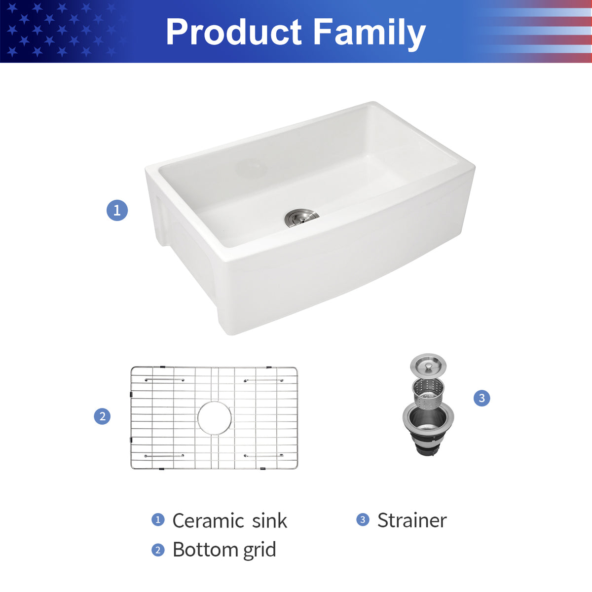 White Ceramic Farmhouse Kitchen Sink, 10 in. Deep Single Bowl Apron Front Sink with 304 Stainless Steel Grid