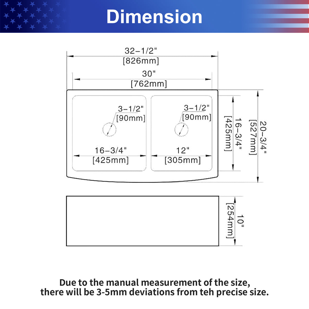 33 in. x 21 in. White Ceramic Farmhouse Kitchen Sink, 60/40 Double Bowl Apron Front Sink with 304 Stainless Steel Grids