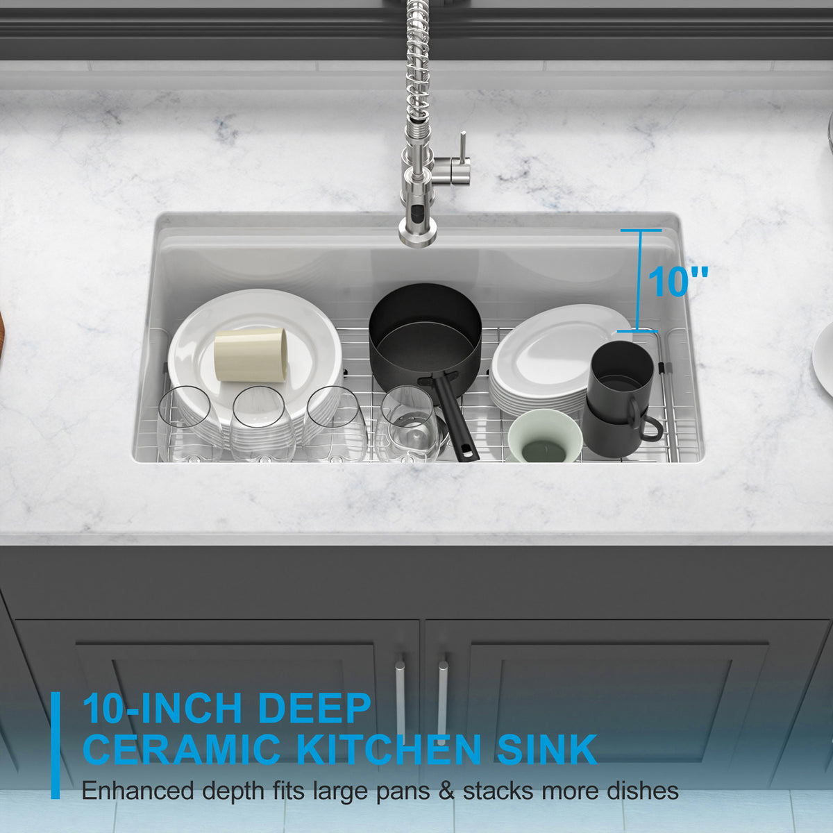 33 in. x 19 in. White Porcelain Ceramic Workstation Kitchen Sink, 10 in. Deep Single Bowl Dual-Mount Undermount & Drop-In Sink with Cutting Board