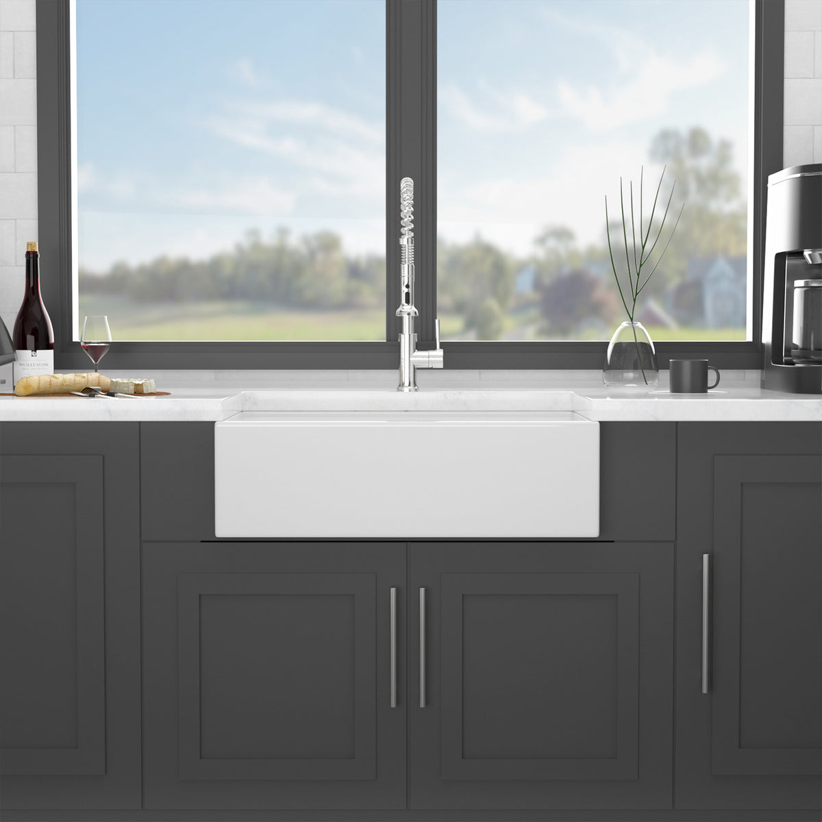 30 in. x 20 in. White Porcelain Ceramic Workstation Farmhouse Kitchen Sink, 10 in. Deep Single Bowl Apron Front Sink with Cutting Board & Colander