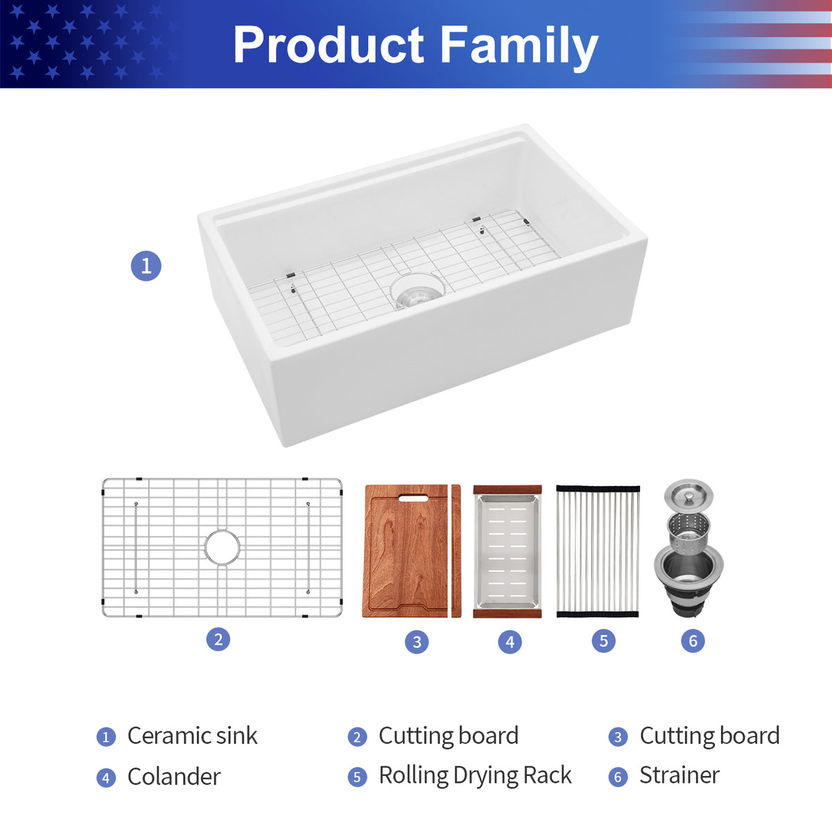 30 in. x 20 in. White Porcelain Ceramic Workstation Farmhouse Kitchen Sink, 10 in. Deep Single Bowl Apron Front Sink with Cutting Board & Colander