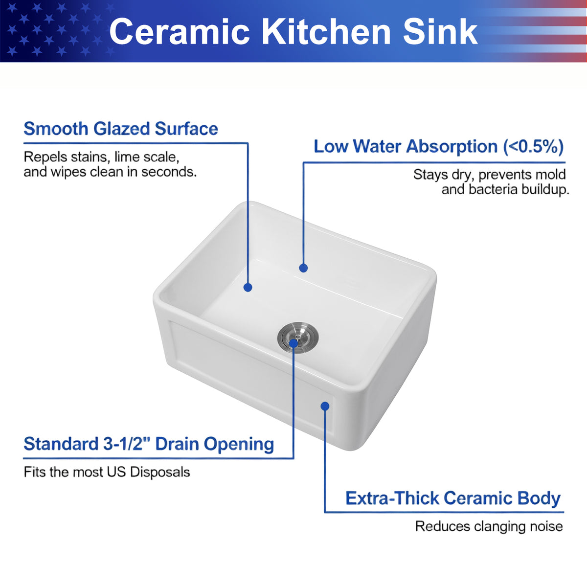 24 in. x 18 in. White Ceramic Reversible Farmhouse Kitchen Sink, 10 in. Deep Single Bowl Apron Front Utility & Laundry Sink