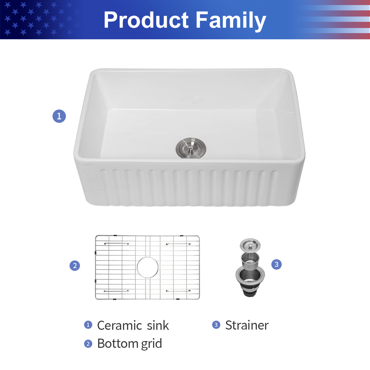 30 in. x 18 in. White Porcelain Ceramic Reversible Farmhouse Kitchen Sink, 10 in. Deep Single Bowl Apron Front Sink with 304 Stainless Steel Grid
