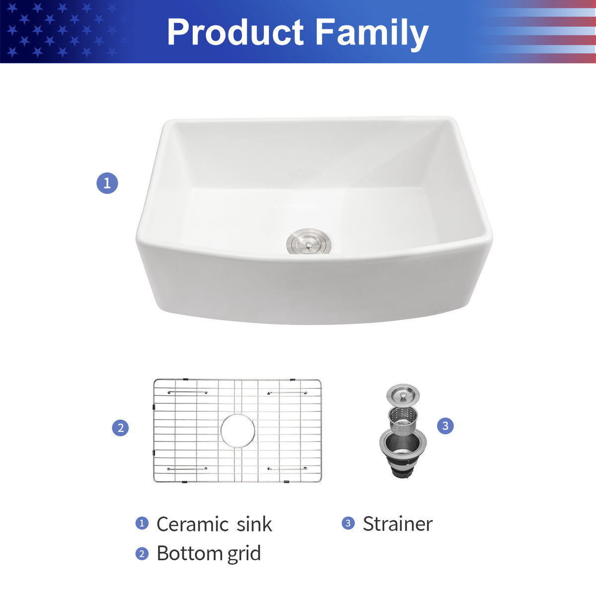 White Porcelain Ceramic Farmhouse Kitchen Sink, 10 in. Deep Single Bowl Apron Front Sink with 304 Stainless Steel Grid & Basket Strainer