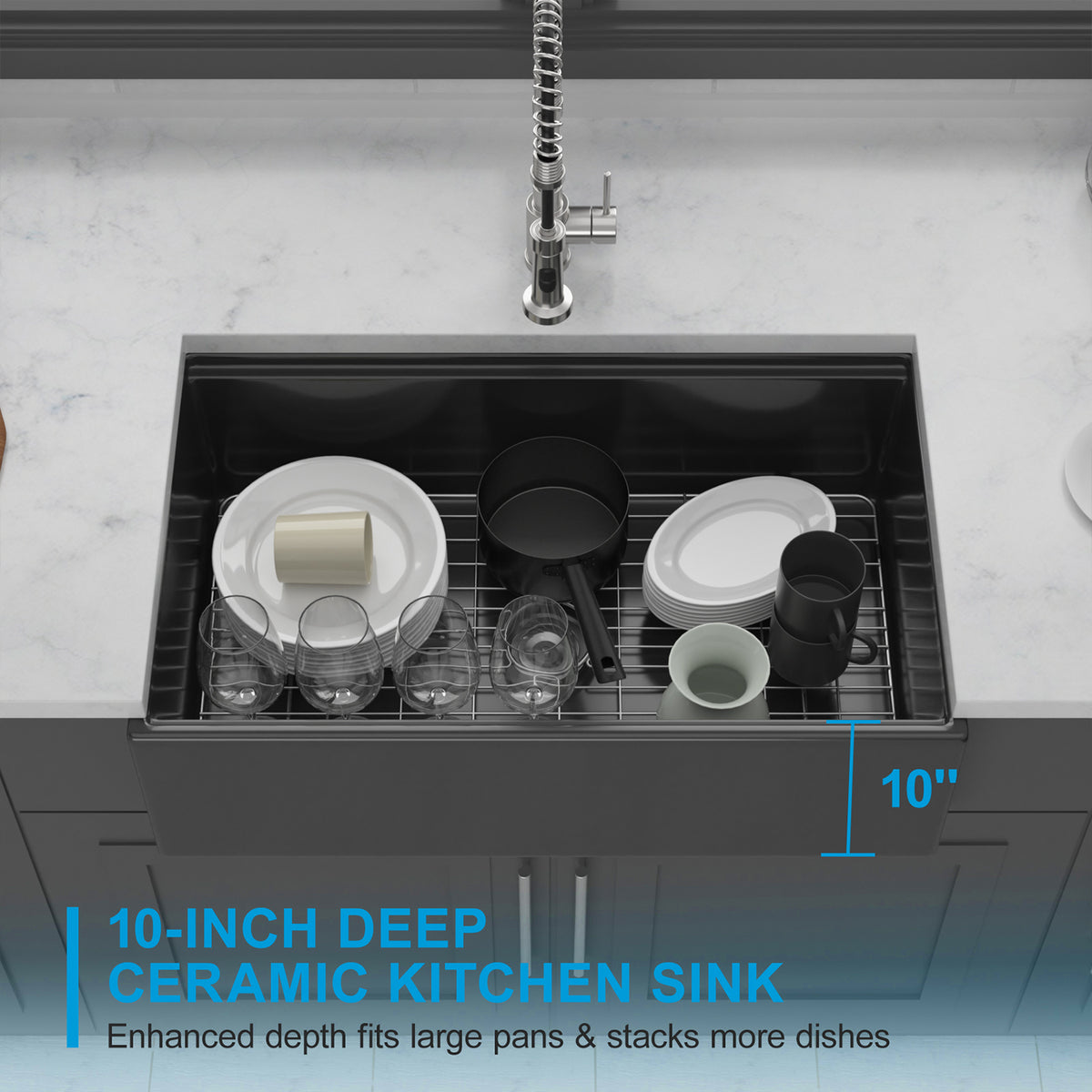 33 in. x 20 in. Porcelain Ceramic Reversible Workstation Farmhouse Kitchen Sink, 10 in. Deep Single Bowl Apron Front Sink with Cutting Board & Accessories