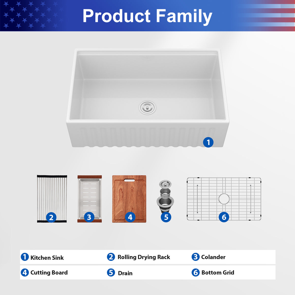 33 in. x 20 in. Porcelain Ceramic Reversible Workstation Farmhouse Kitchen Sink, 10 in. Deep Single Bowl Apron Front Sink with Cutting Board & Accessories