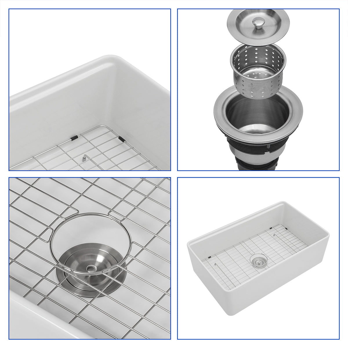 33 in. x 20 in. White Porcelain Ceramic Workstation Farmhouse Kitchen Sink, 10 in. Deep Single Bowl Apron Front Sink with Cutting Board & Accessories