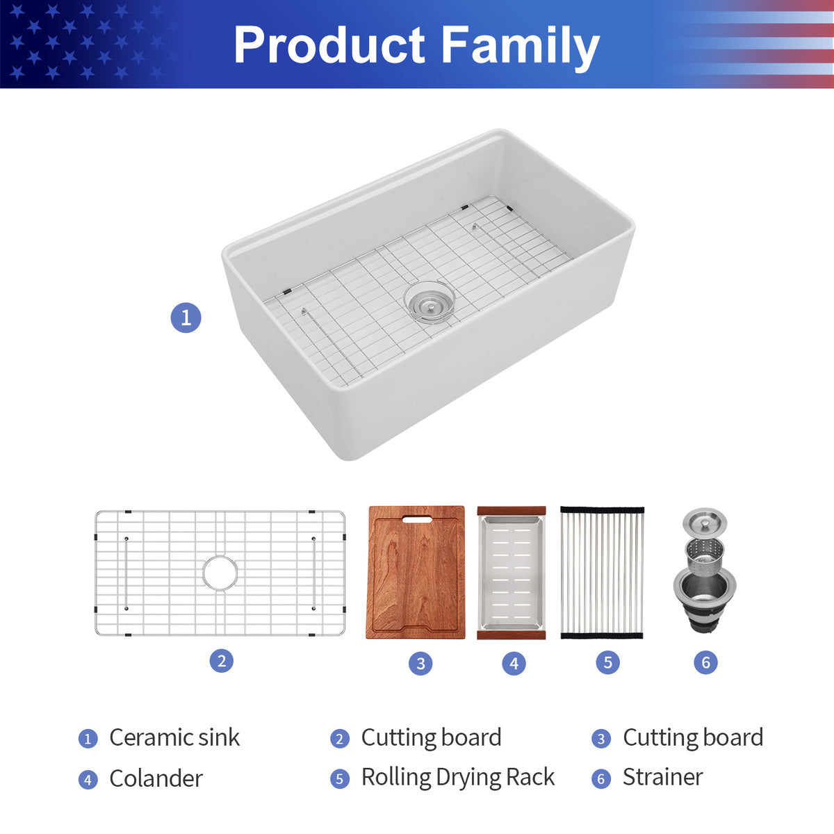 33 in. x 20 in. White Porcelain Ceramic Workstation Farmhouse Kitchen Sink, 10 in. Deep Single Bowl Apron Front Sink with Cutting Board & Accessories