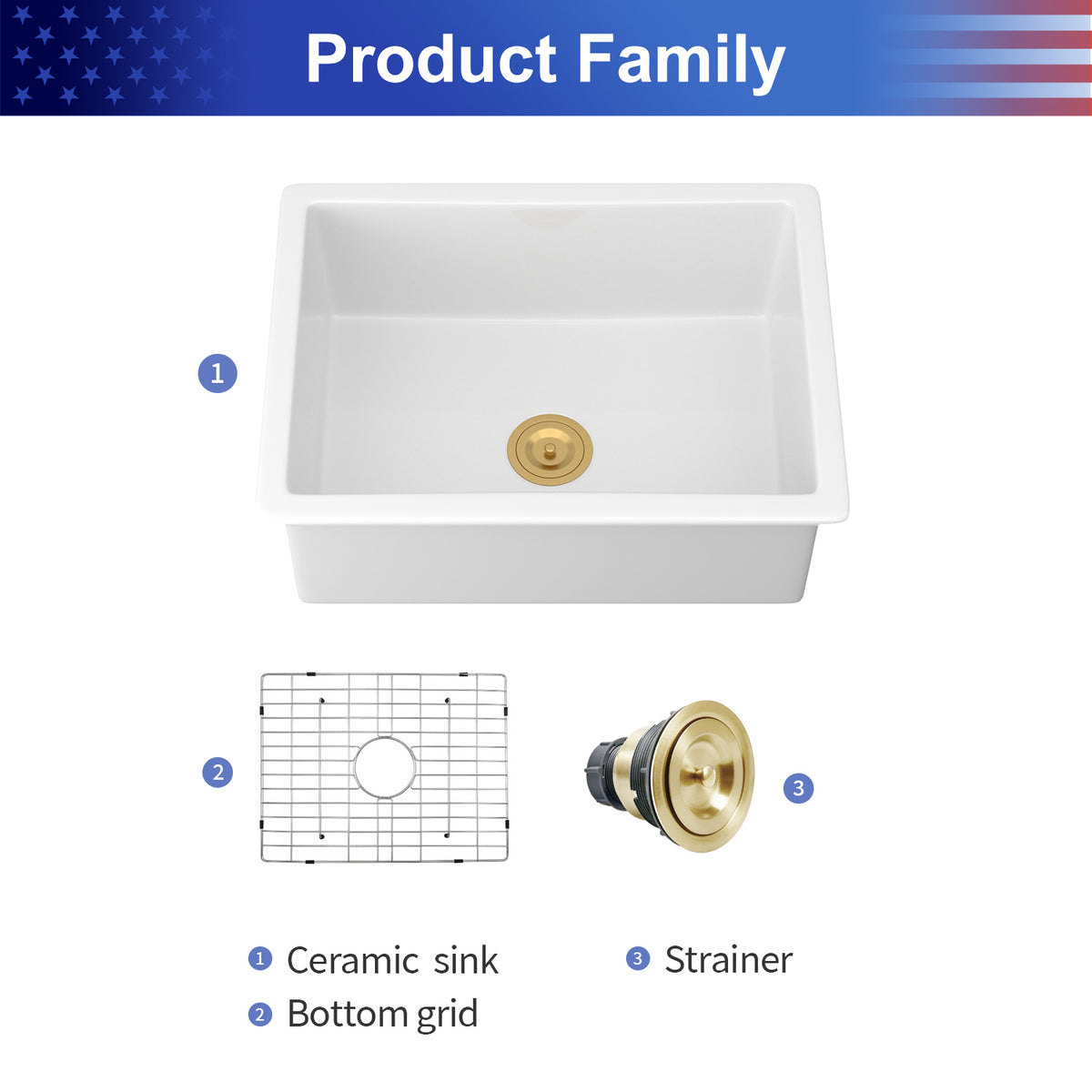 24 in. x 18 in. White Porcelain Ceramic Kitchen Sink, 9 in. Deep Single Bowl Undermount Top Mount Dual Mount Sink with Stainless Steel Grid