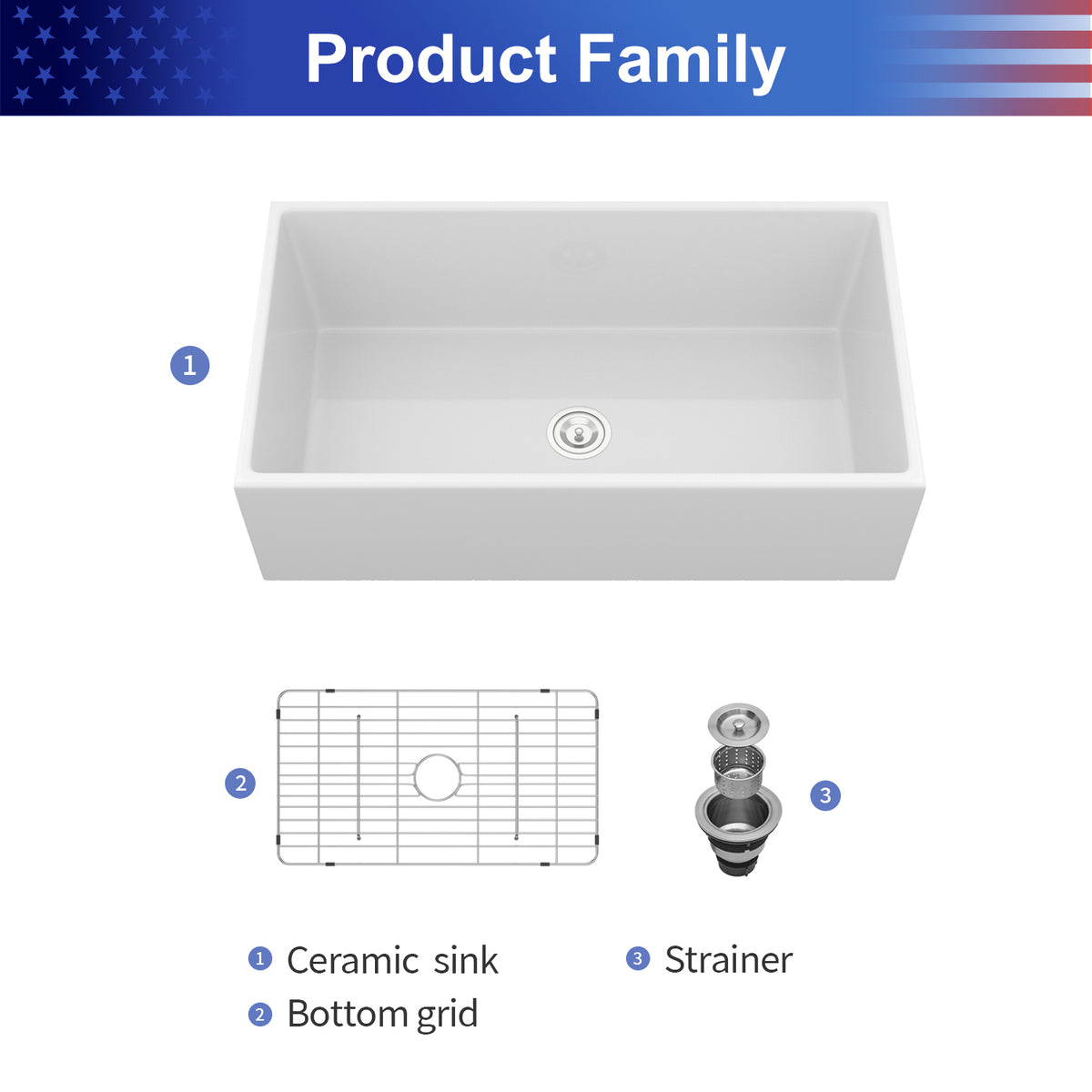 36 in. x 20 in. White Porcelain Ceramic Farmhouse Kitchen Sink, 10 in. Deep Single Bowl Apron Front Kitchen Sink with 304 Stainless Steel Grid