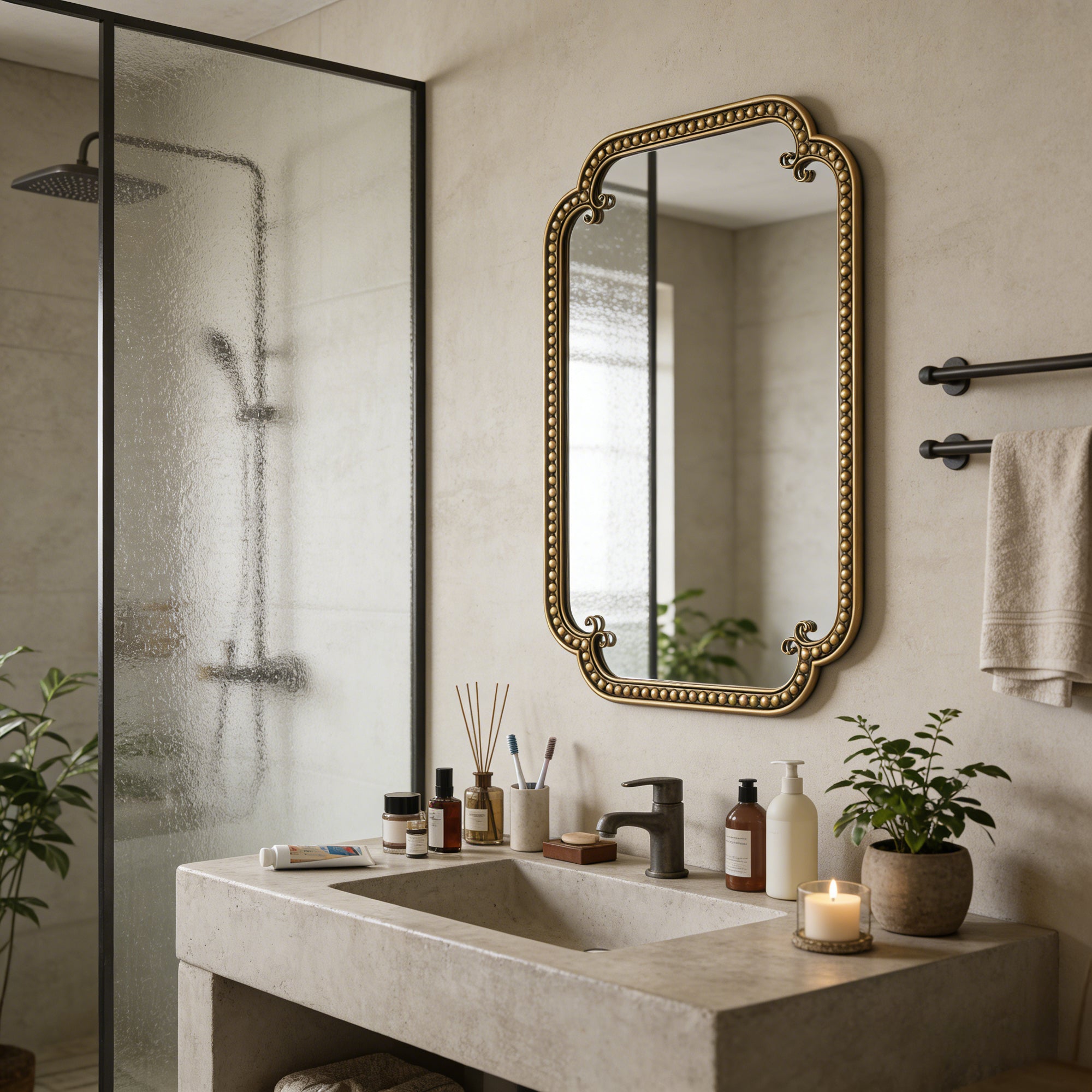 24 in. x 36 in. Gold Irregular Beaded Metal Framed Wall Mirror, Rounded Rectangle Decorative Vanity Mirror for Bathroom, Living Room & Entryway