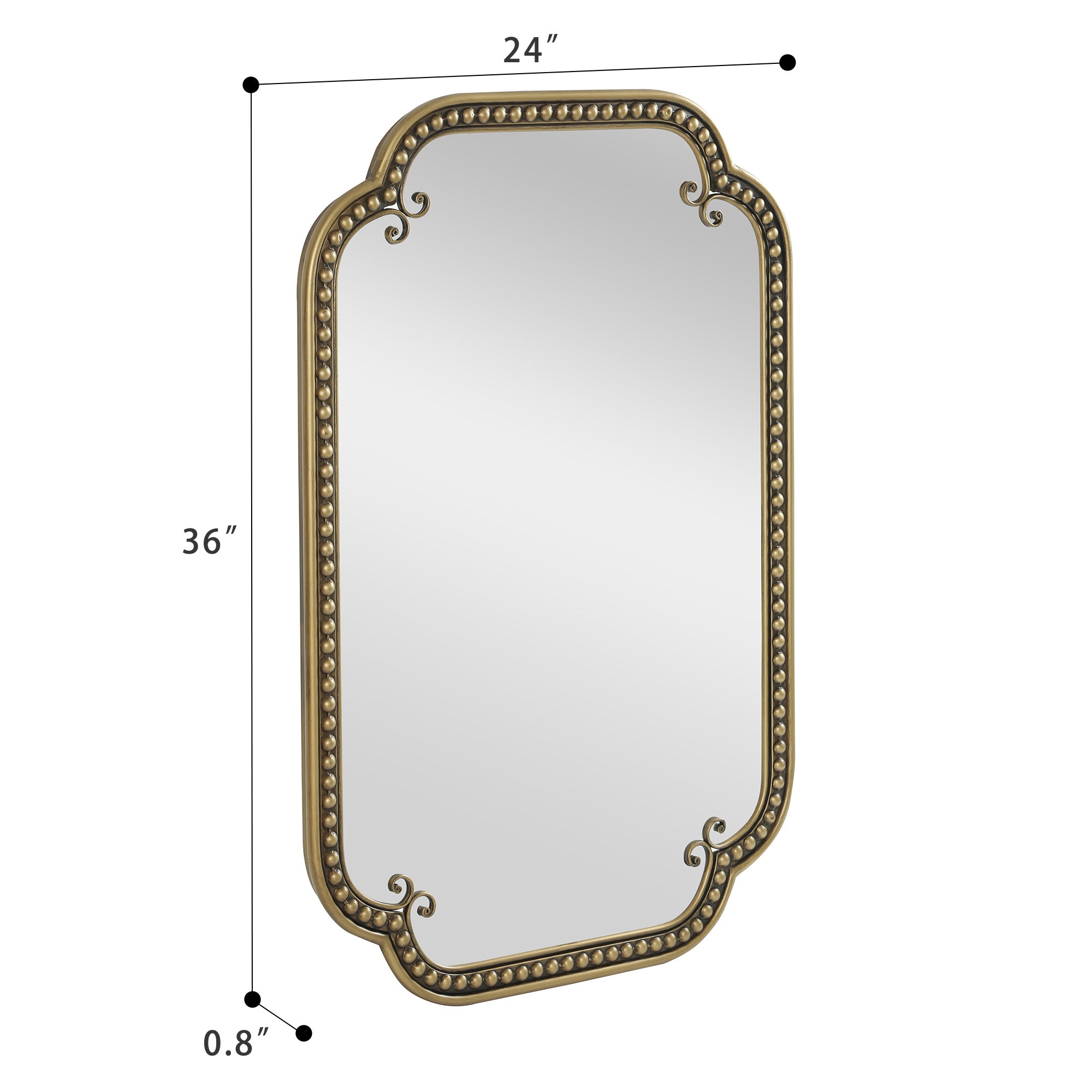 24 in. x 36 in. Gold Irregular Beaded Metal Framed Wall Mirror, Rounded Rectangle Decorative Vanity Mirror for Bathroom, Living Room & Entryway