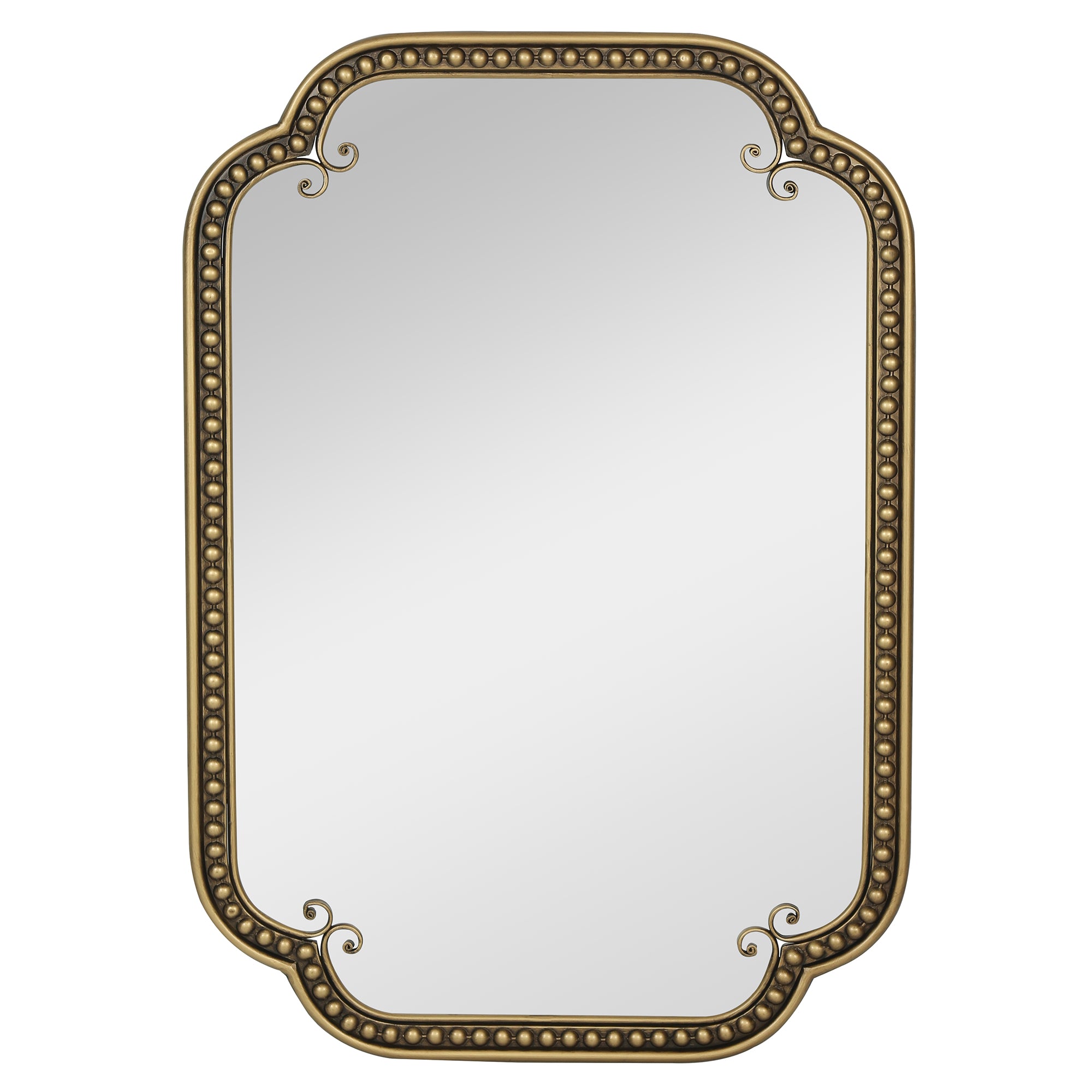 24 in. x 36 in. Gold Irregular Beaded Metal Framed Wall Mirror, Rounded Rectangle Decorative Vanity Mirror for Bathroom, Living Room & Entryway