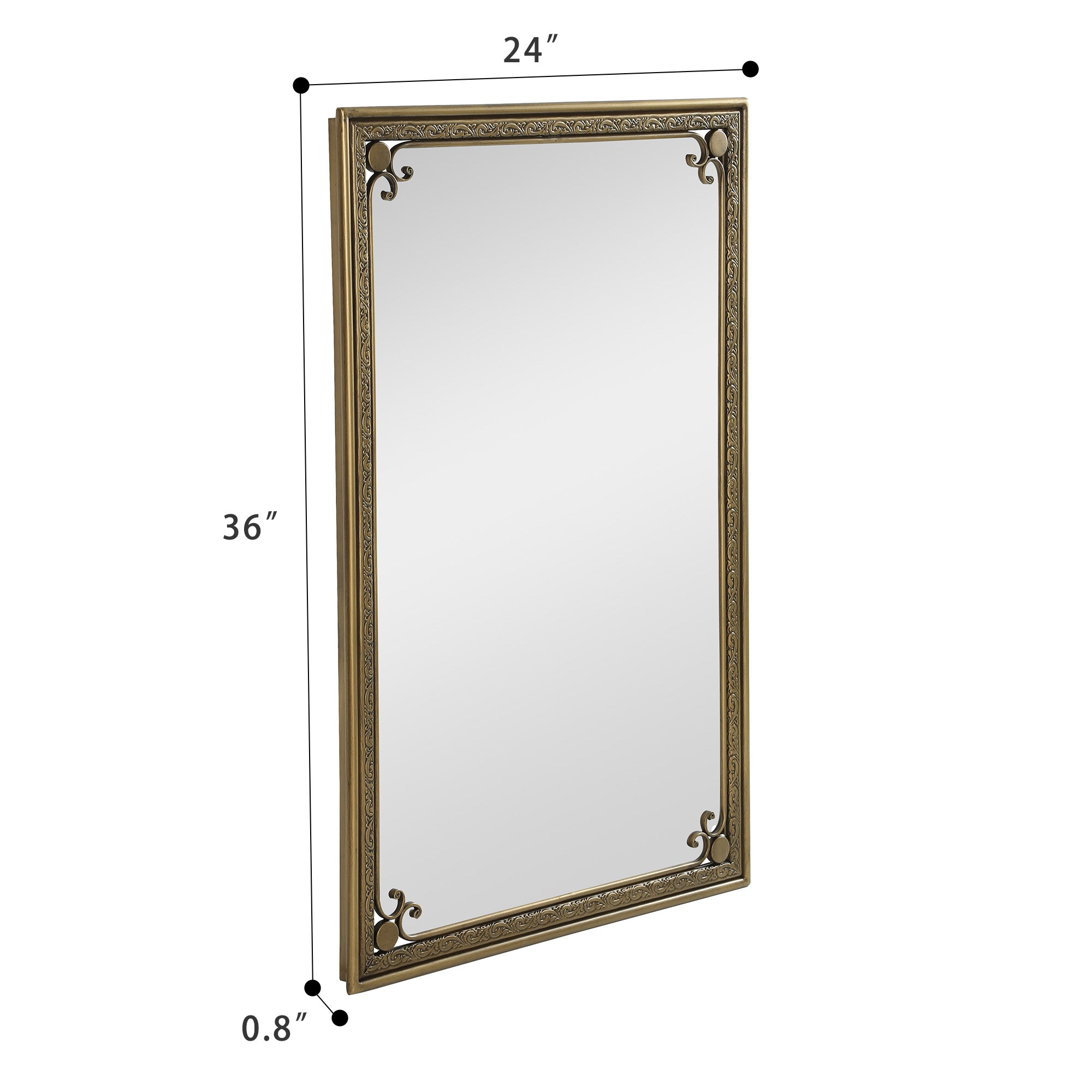 24 in. x 36 in. Gold Rectangle Bathroom Vanity Mirror, Modern Rounded Corner Iron Framed Wall Mirror for Over Sink, Horizontal or Vertical