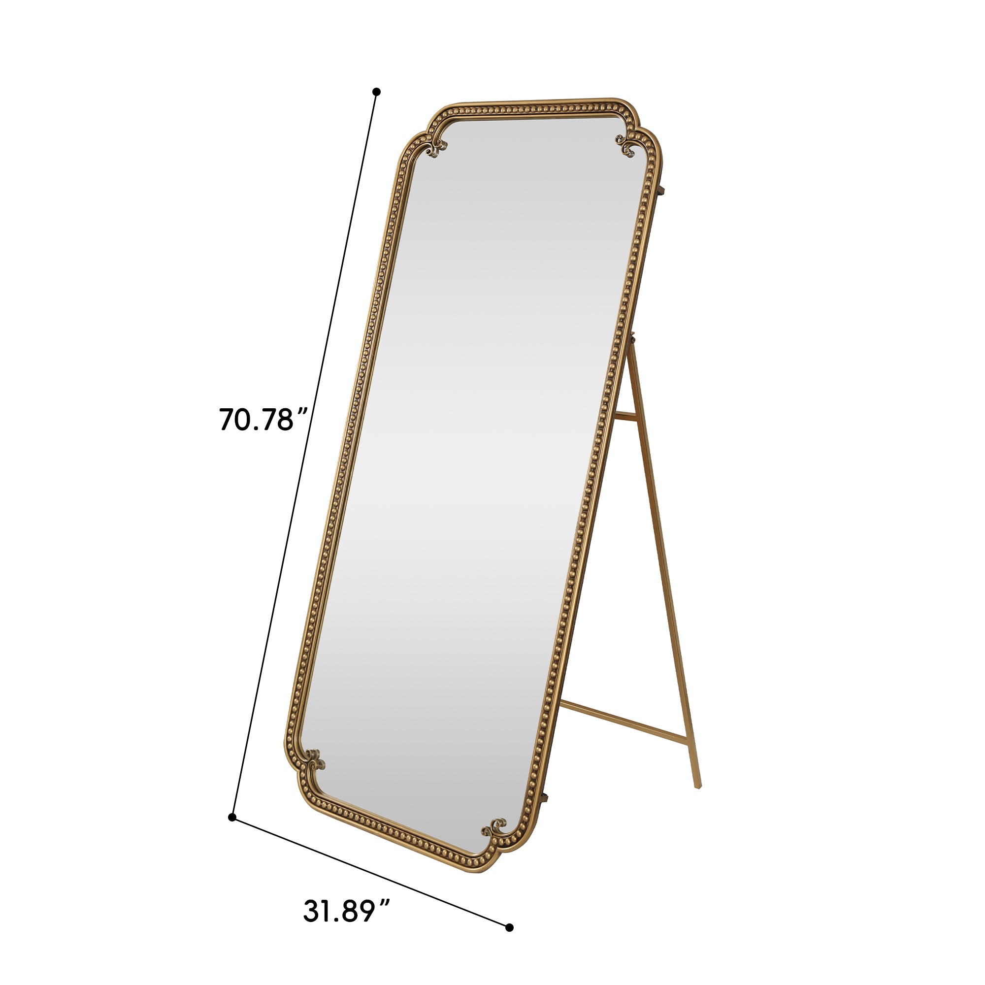 70.1 in. x 31.9 in. Antique Gold Full Length Floor Mirror with Stand, Large Arched Metal Framed Dressing Mirror for Standing, Wall Mount or Leaning