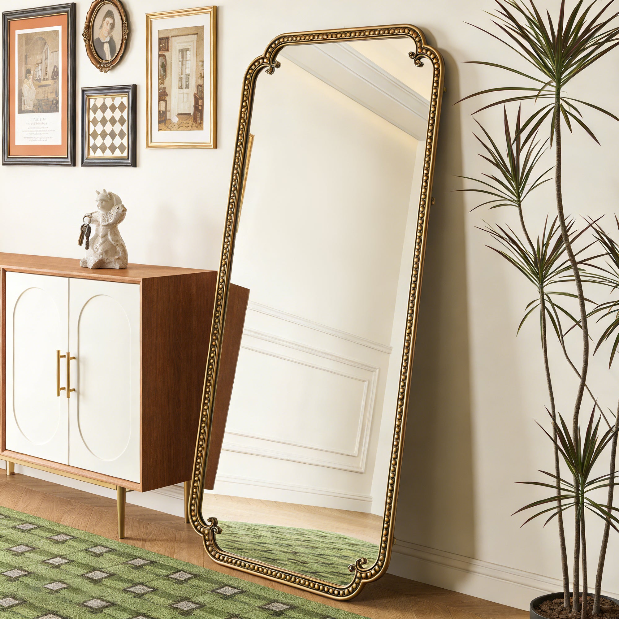 70.1 in. x 31.9 in. Antique Gold Full Length Floor Mirror with Stand, Large Arched Metal Framed Dressing Mirror for Standing, Wall Mount or Leaning