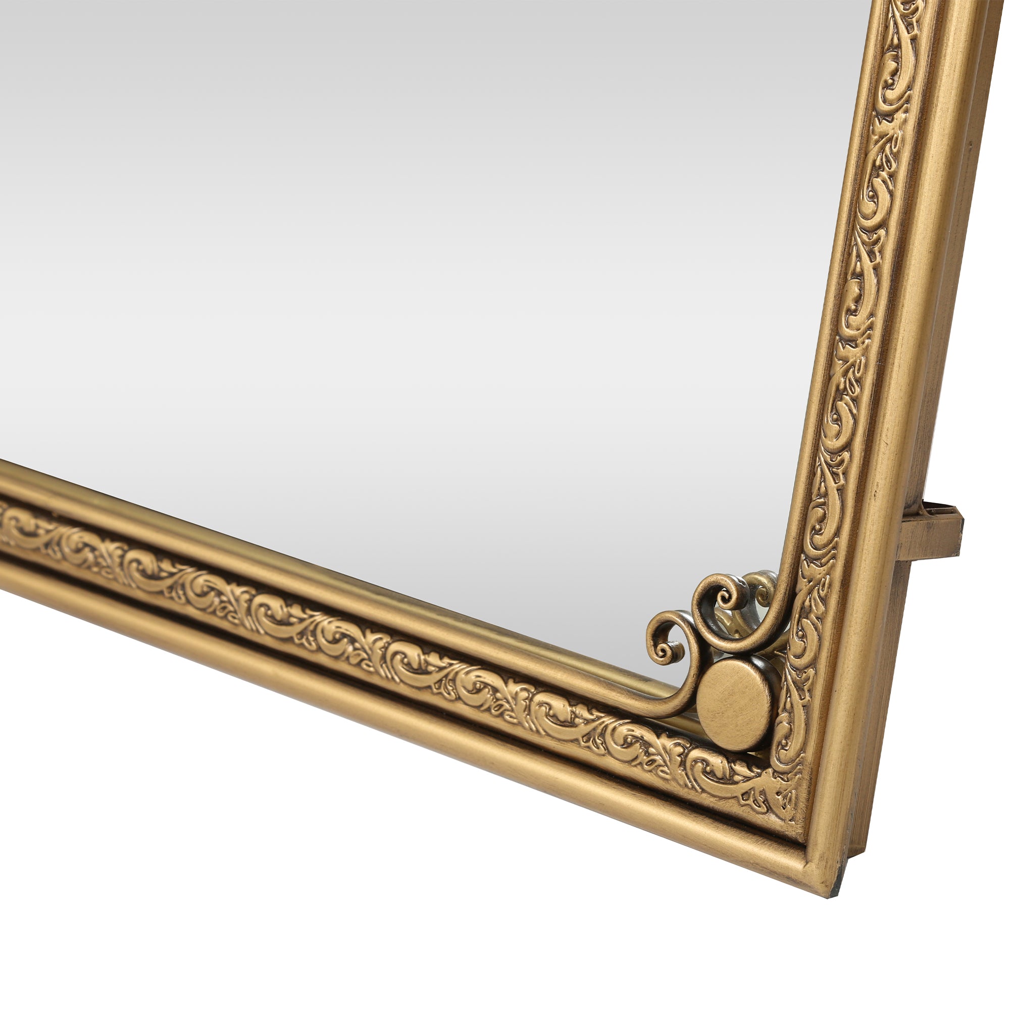 70.1 in. x 31.9 in. Antique Gold Full Length Floor Mirror with Stand, Arched Beaded Metal Frame Dressing Mirror for Freestanding, Wall Mount & Leaning