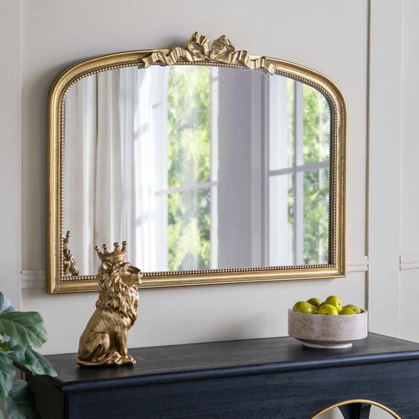 40.2 in. x 29.9 in. Gold Baroque Arched Wall Mirror, Ornate Scrollwork Crown Decorative Accent Mirror for Living Room, Bedroom & Entryway