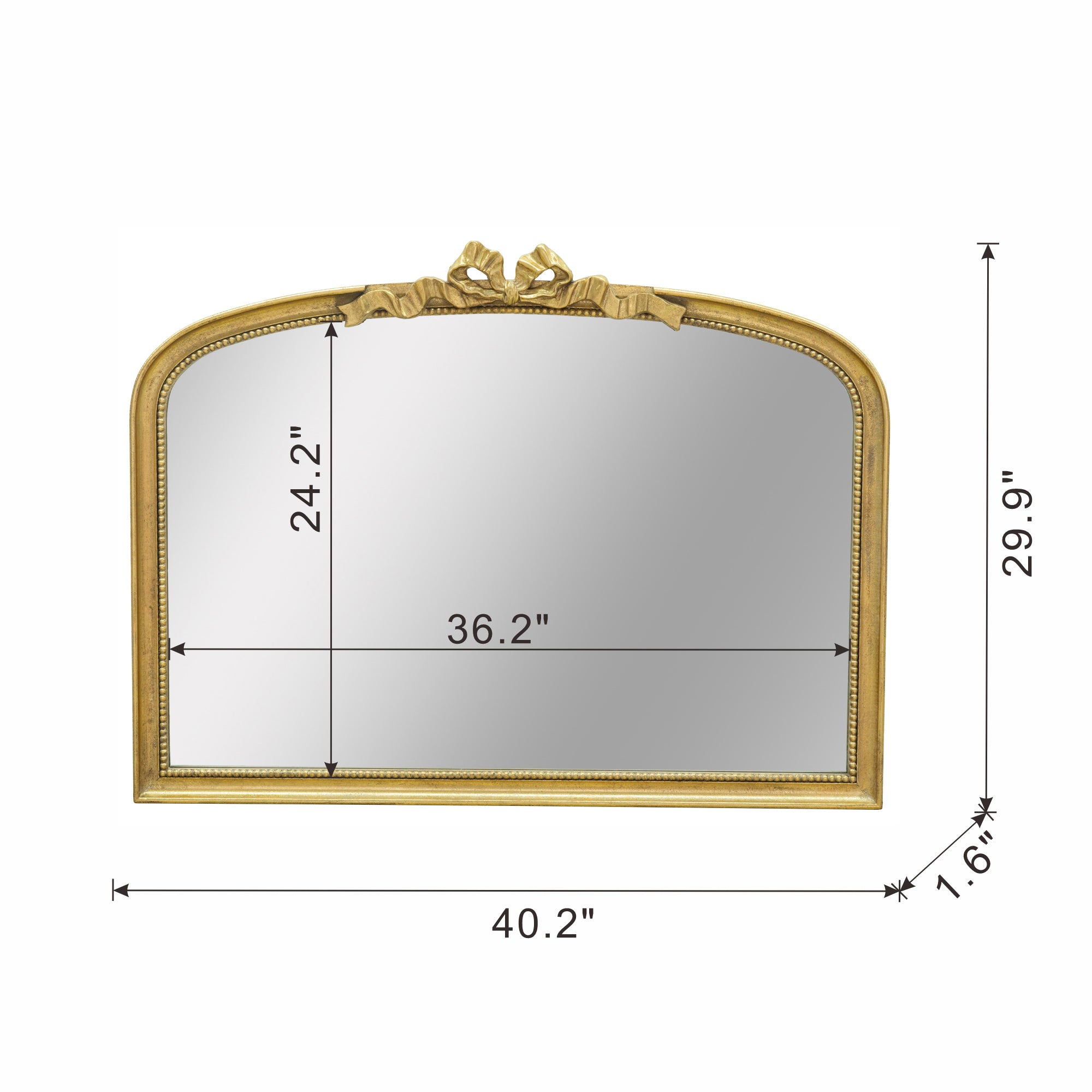 40.2 in. x 29.9 in. Gold Baroque Arched Wall Mirror, Ornate Scrollwork Crown Decorative Accent Mirror for Living Room, Bedroom & Entryway