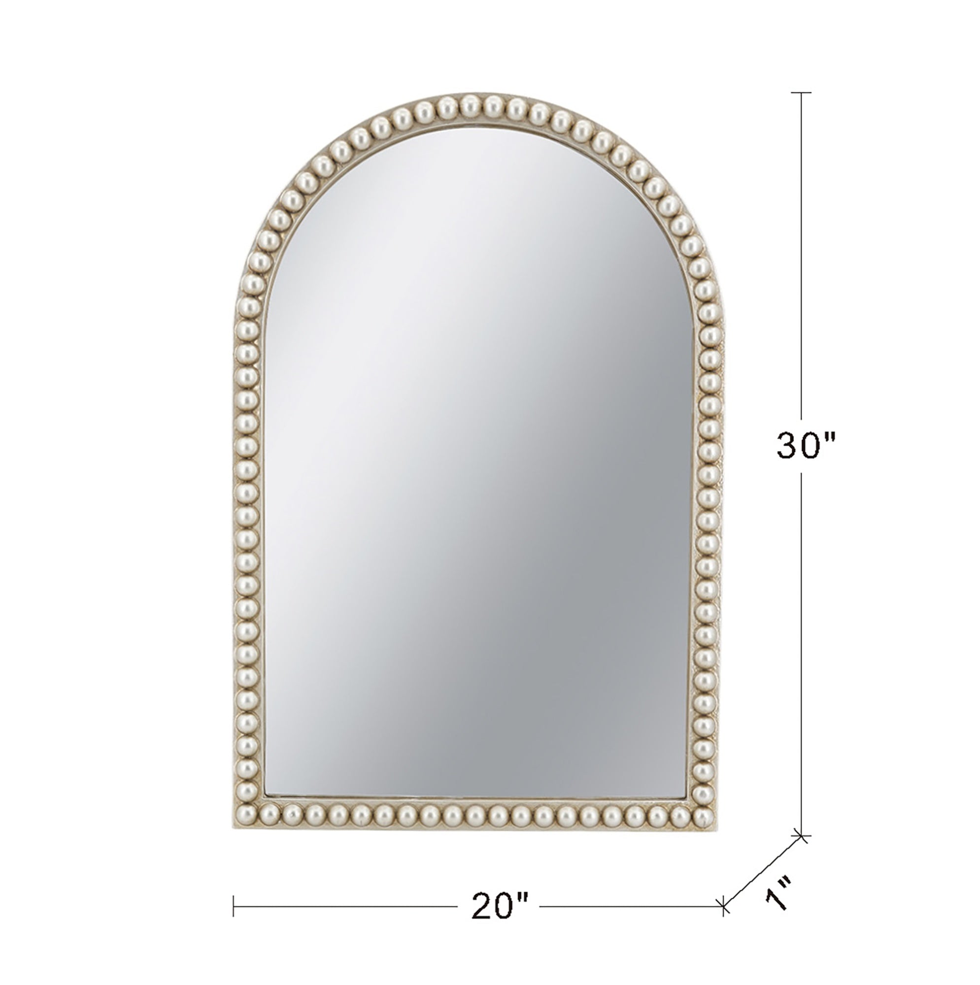 Champagne Gold Arched Wall Mirror with Pearl Beaded Trim, Cathedral-Style MDF Frame Decorative Mirror for Living Room, Bedroom & Entryway