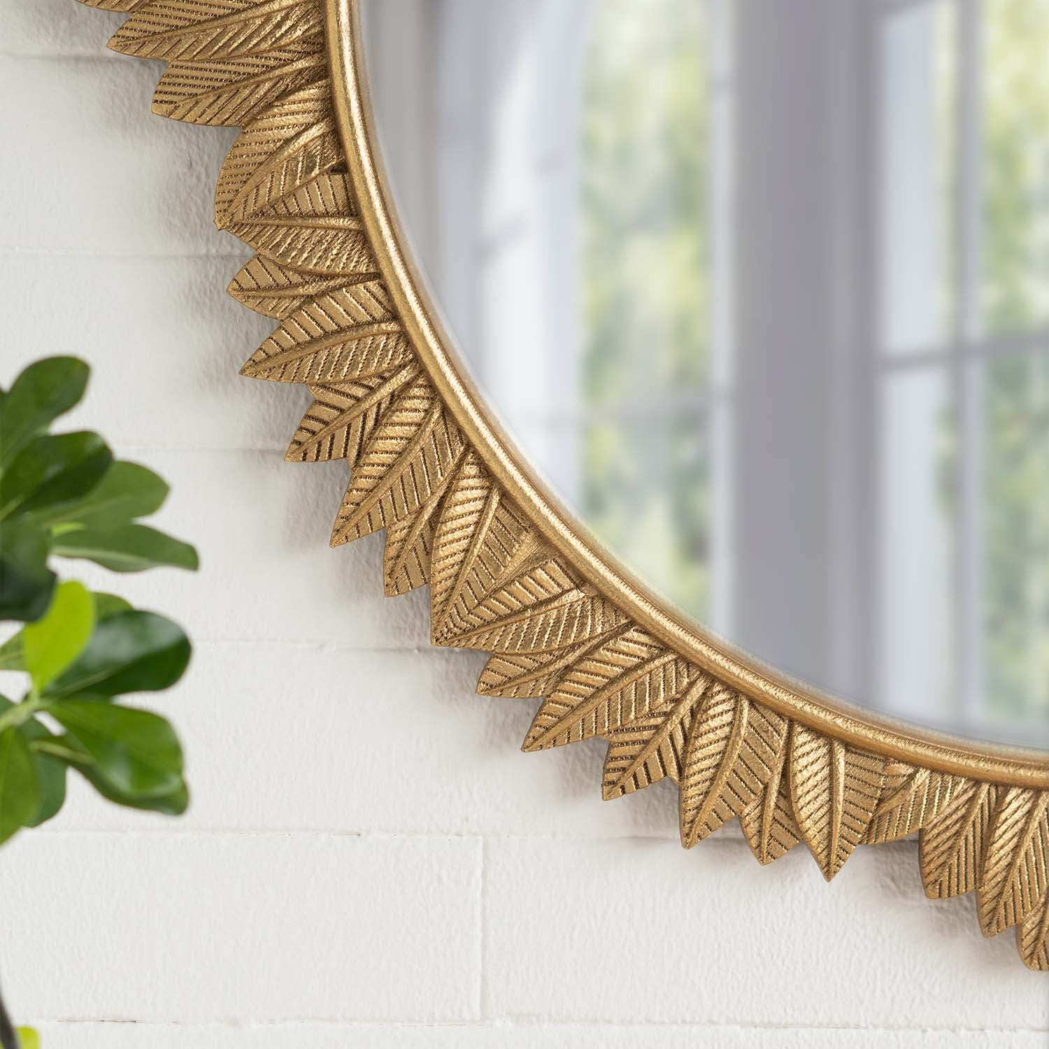 35.5 in. x 31.5 in. Soft Gold Rococo Wall Mirror, Ornate Carved MDF Frame Decorative Accent Mirror for Living Room, Hallway & Bedroom