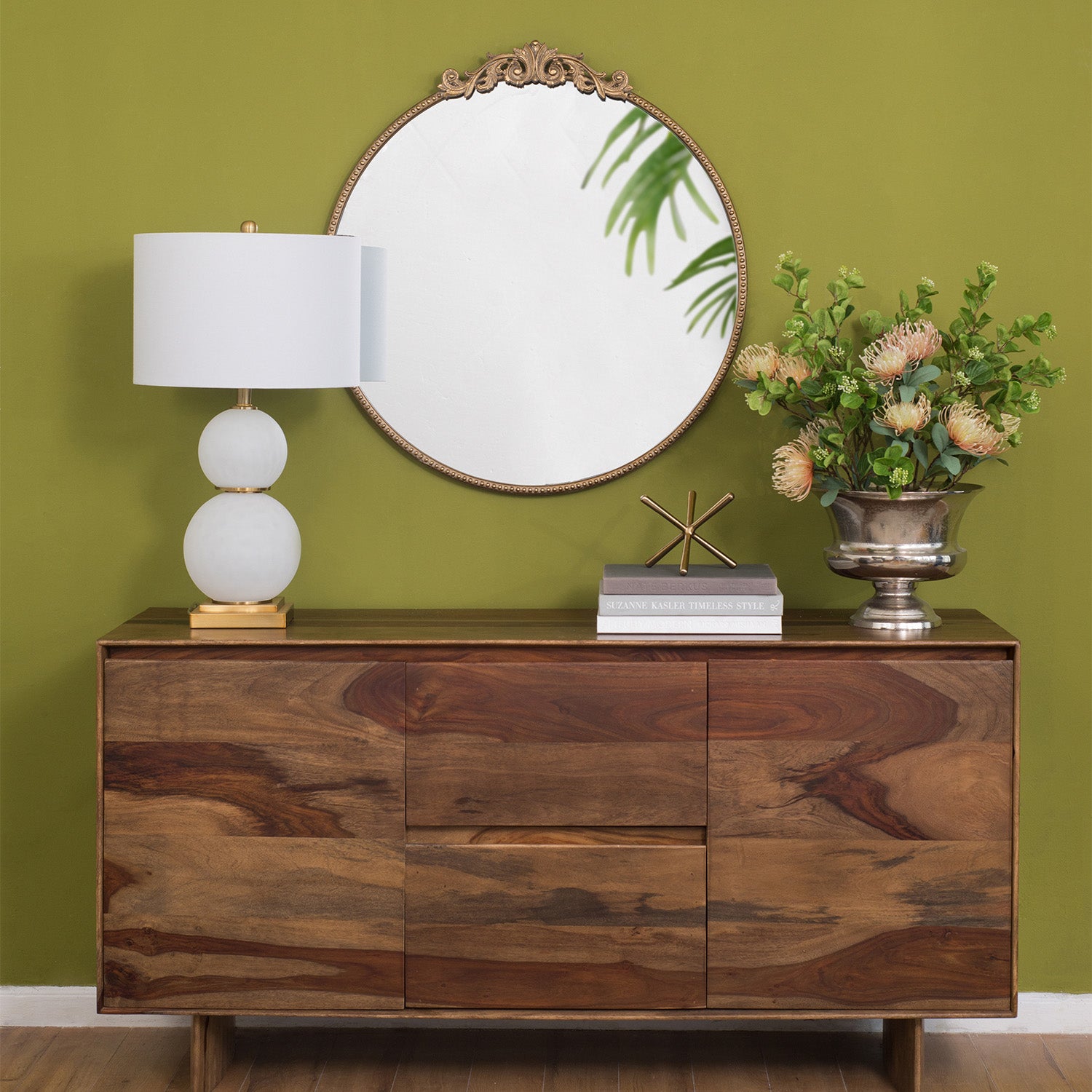 30 in. x 32 in. Round Baroque-Inspired Wall Mirror, Classic Ornate Decorative Accent Mirror for Bathroom, Entryway & Console