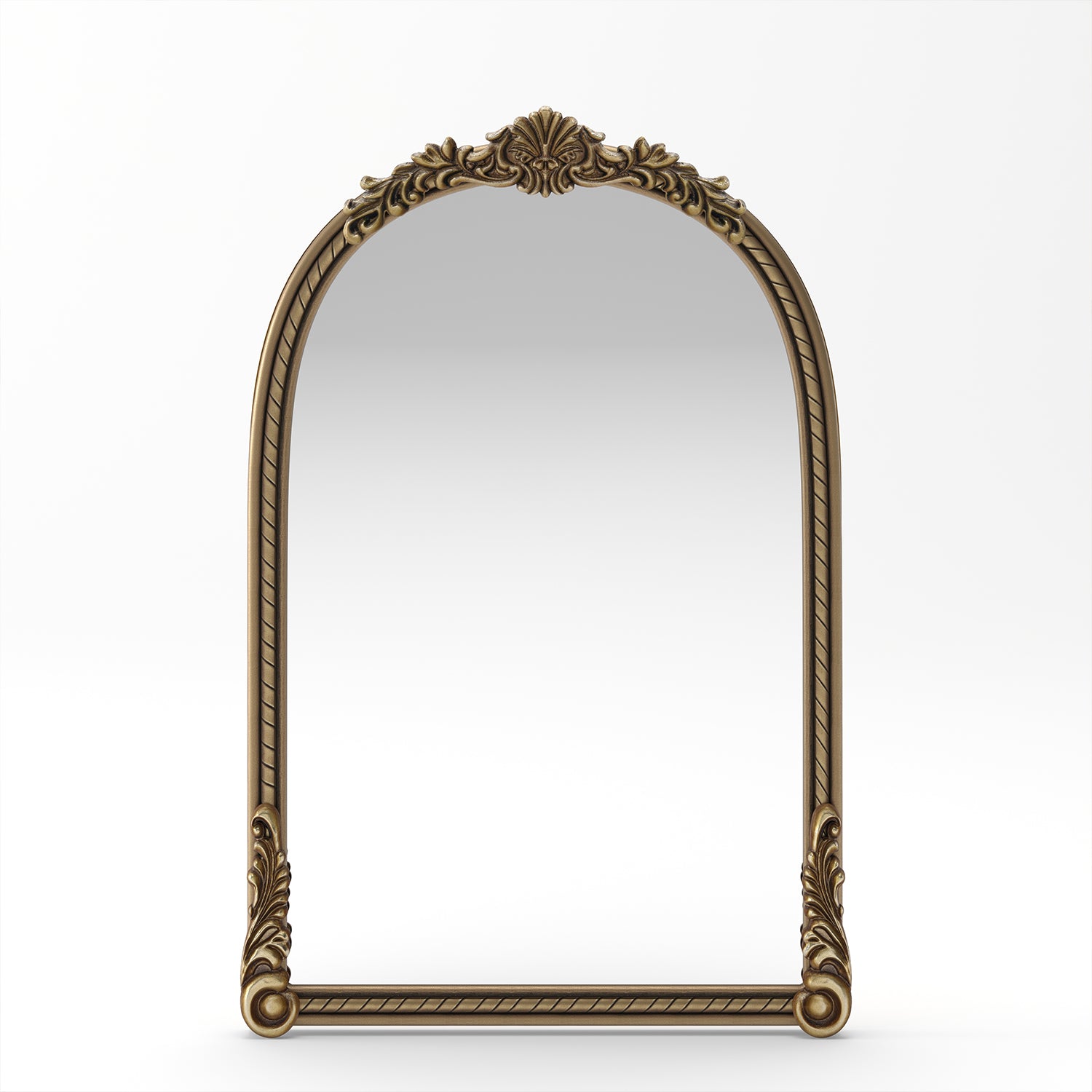 36.61 in. Wide Vintage Gold Arched Wall Mirror, Ornate Relief Full Length Decorative Mirror with Carved Accents for Living Room, Bedroom & Hallway