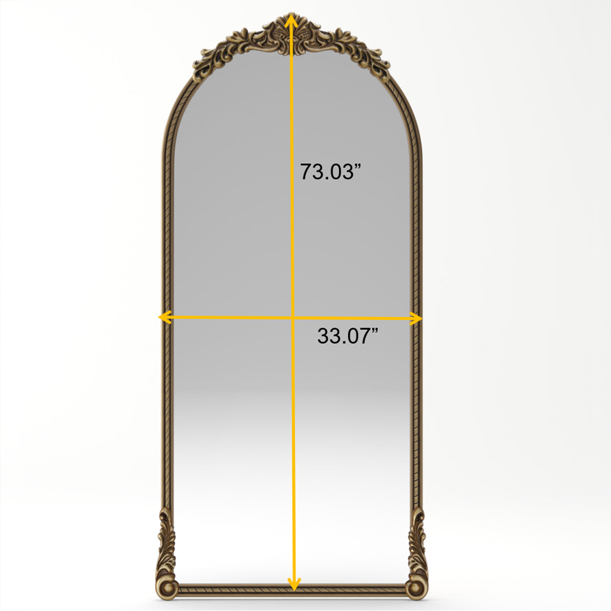 RAINLEX 33.07 in. x 73.03 in. Antique Gold Arch Oval Full Length Wall Mirror