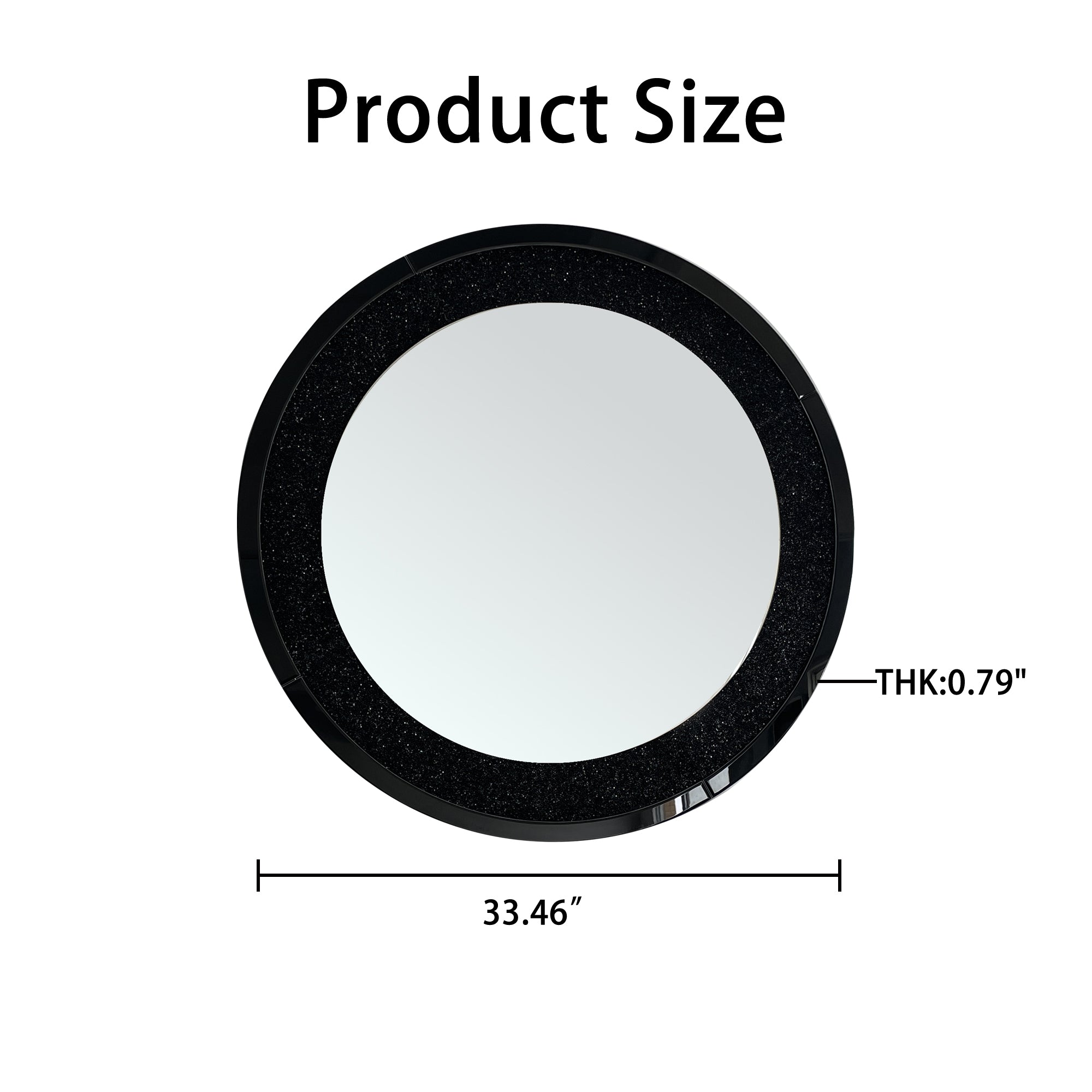 33.46 in. Crushed Crystal Round Wall Mirror, Frameless Beveled Mirror Strip Decorative Accent Mirror with MDF Backing