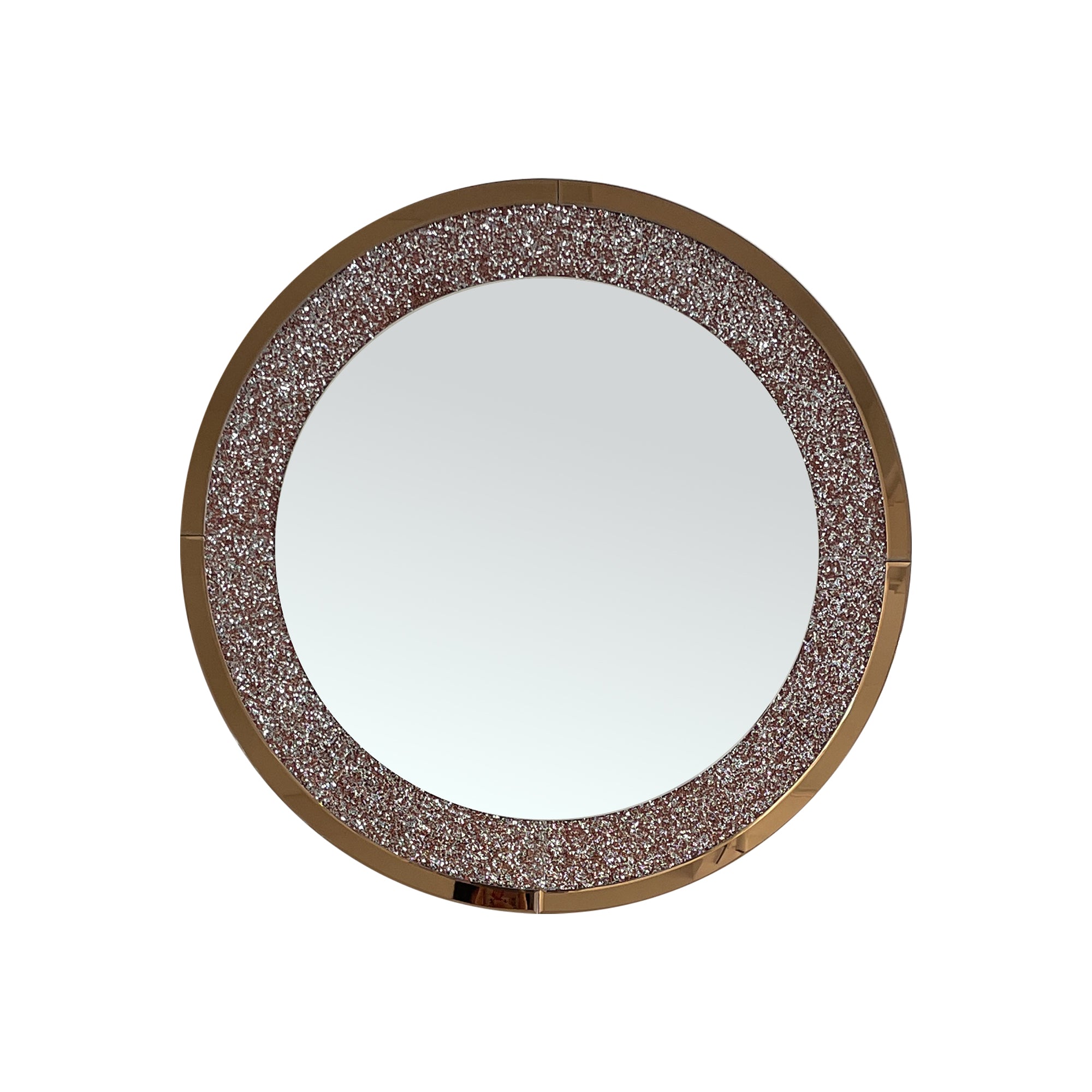 33.46 in. Crushed Crystal Round Wall Mirror, Frameless Beveled Mirror Strip Decorative Accent Mirror with MDF Backing
