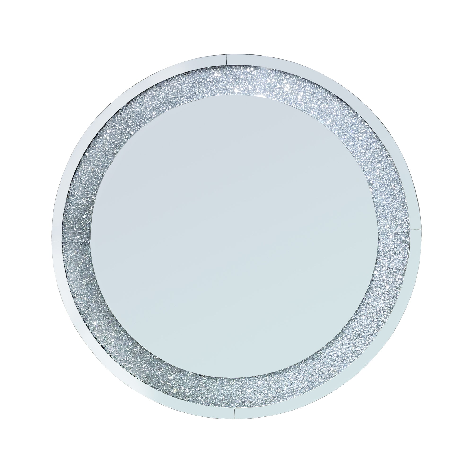 33.46 in. Crushed Crystal Round Wall Mirror, Frameless Beveled Mirror Strip Decorative Accent Mirror with MDF Backing