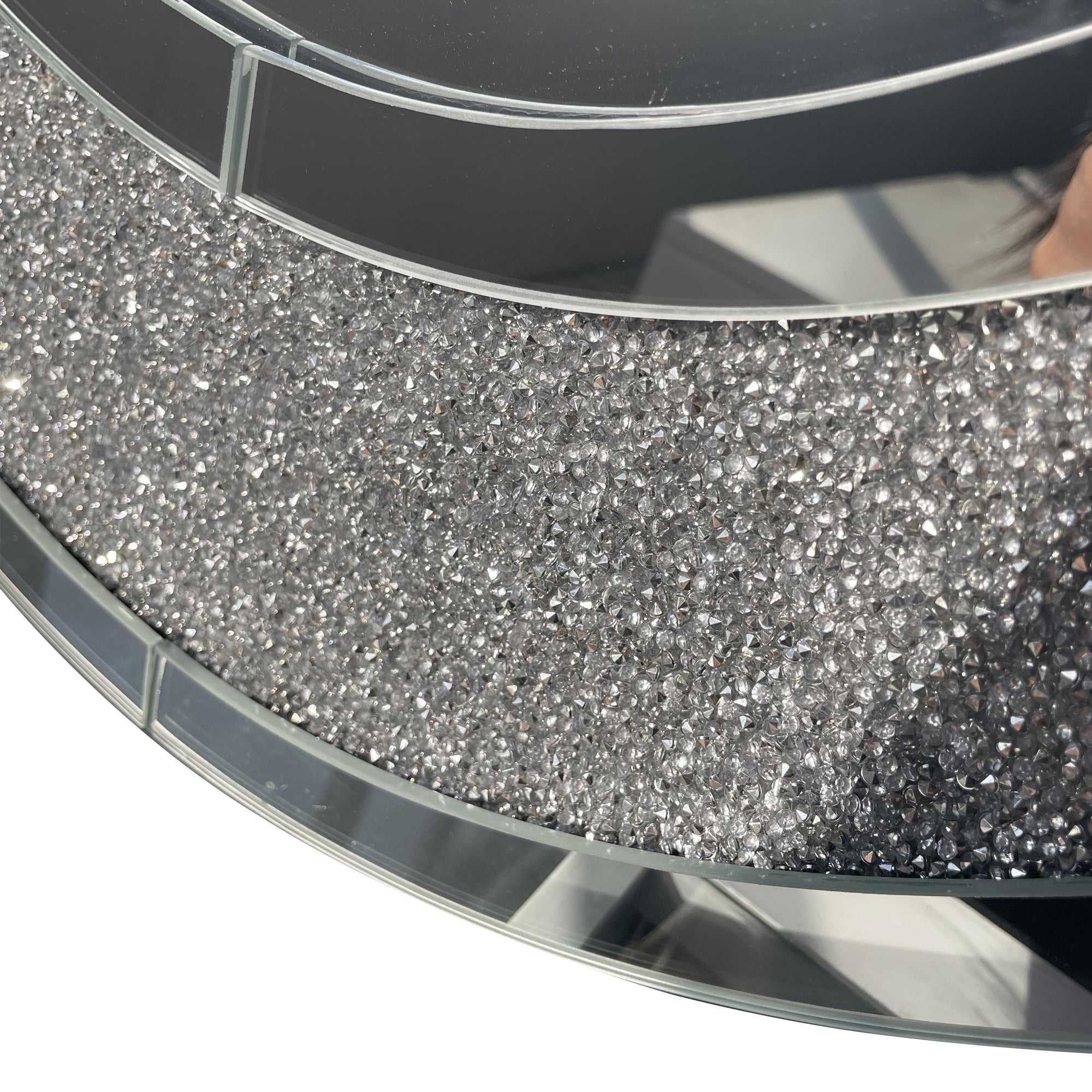 23.62 in. x 35.43 in. Silver Oval Crushed Diamond Wall Mirror, Frameless Crystal Accent Mirror with MDF Backing, Horizontal or Vertical