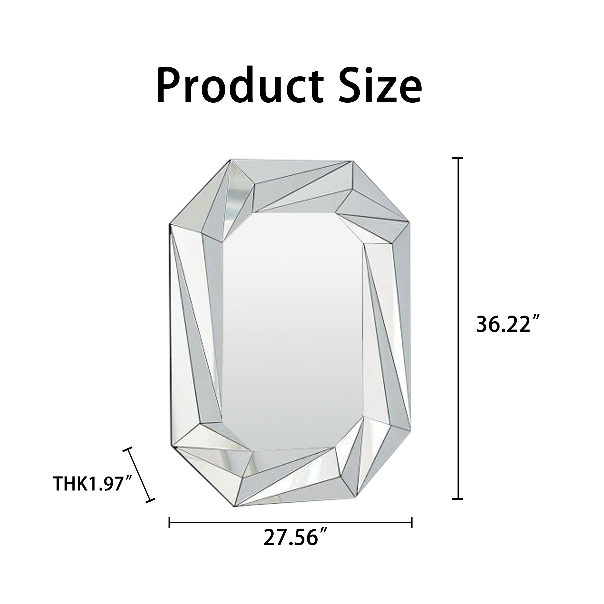 27.56 in. x 36.22 in. Geometric Beveled Frameless Wall Mirror, Faceted Diamond-Style Decorative Accent Mirror for Living Room, Entryway & Bathroom
