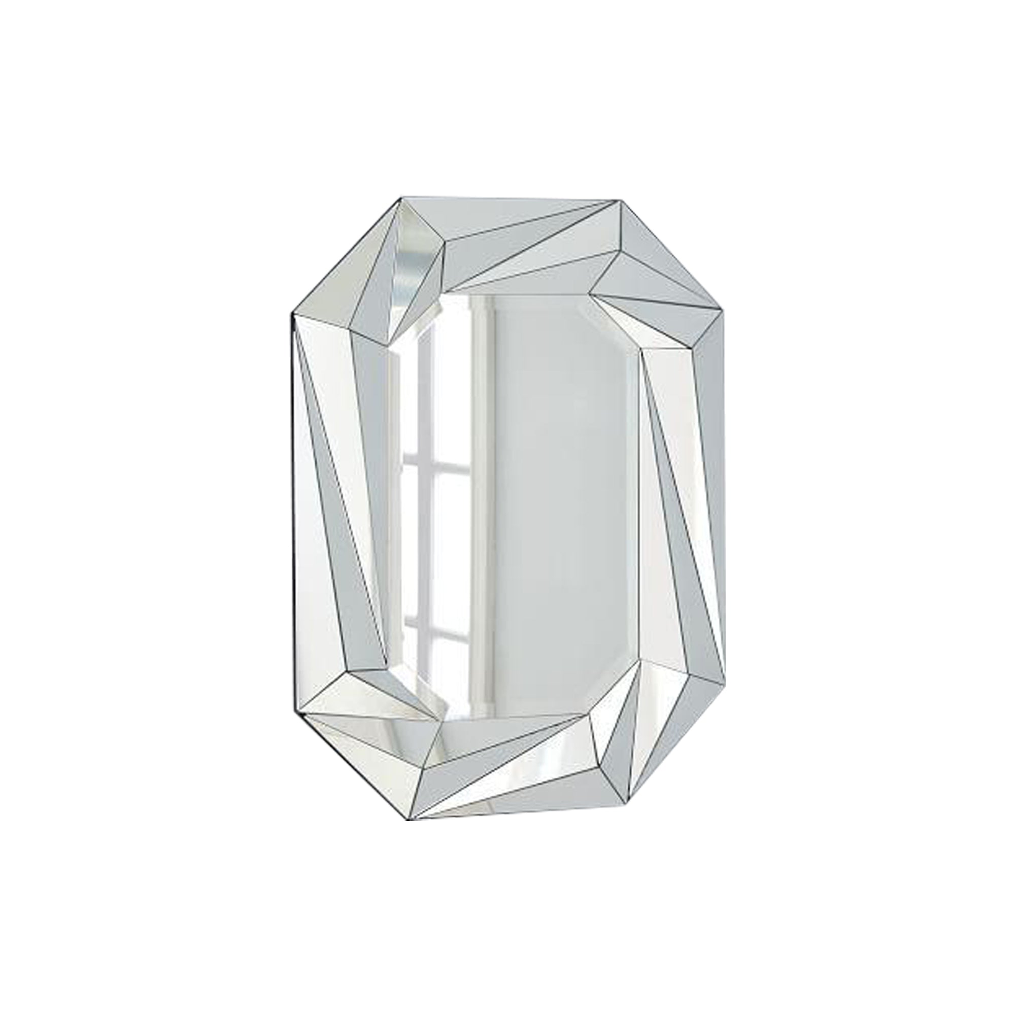 27.56 in. x 36.22 in. Geometric Beveled Frameless Wall Mirror, Faceted Diamond-Style Decorative Accent Mirror for Living Room, Entryway & Bathroom