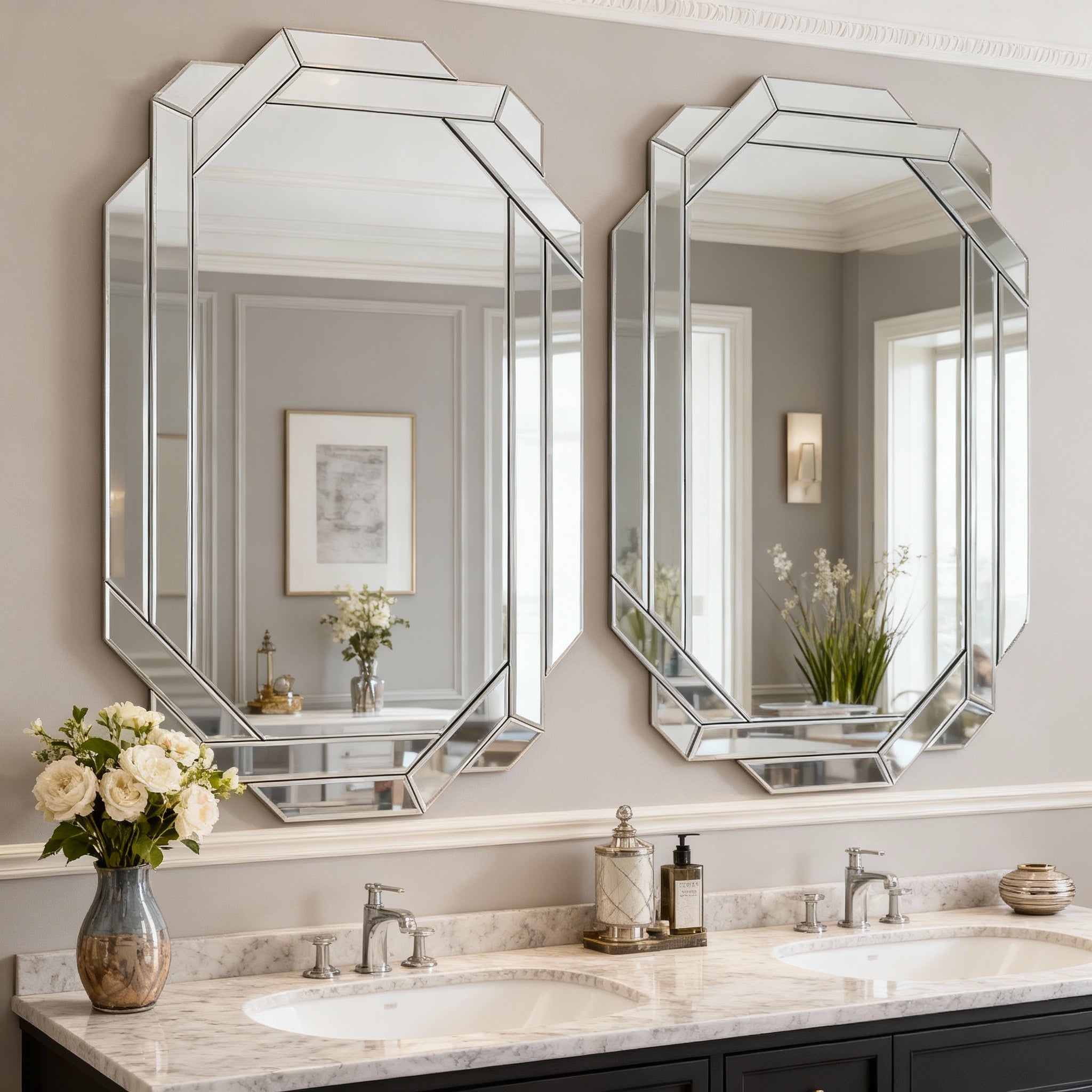 35.8 in. x 23.8 in. Frameless Rectangle Wall Mirror, Beveled Edge Full Length Decorative Mirror, Horizontal or Vertical for Bathroom, Bedroom & Living Room
