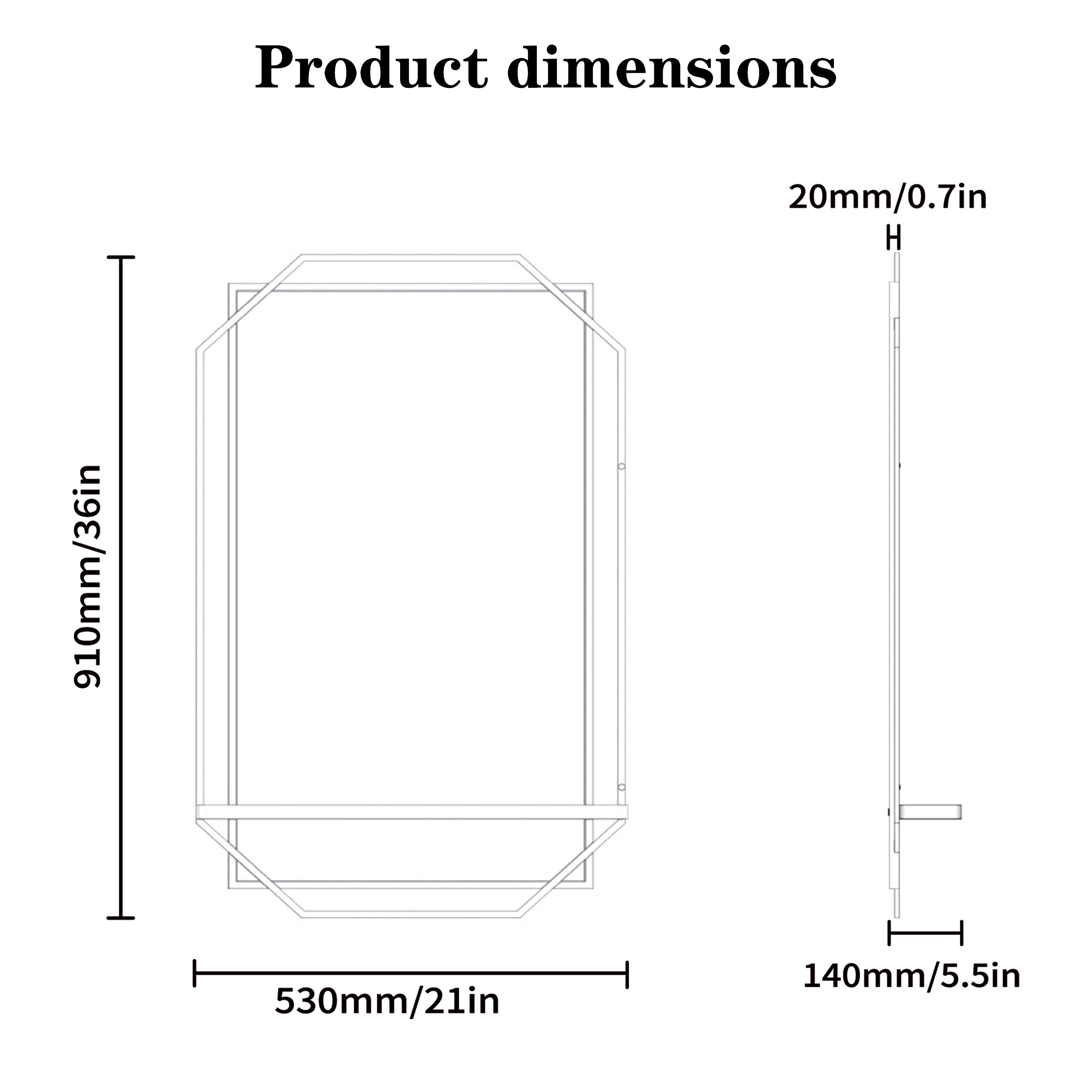 Black Metal Frame Bathroom Vanity Mirror with Multi-Tier Storage Shelf, 4 mm HD Wall Mirror, Horizontal or Vertical