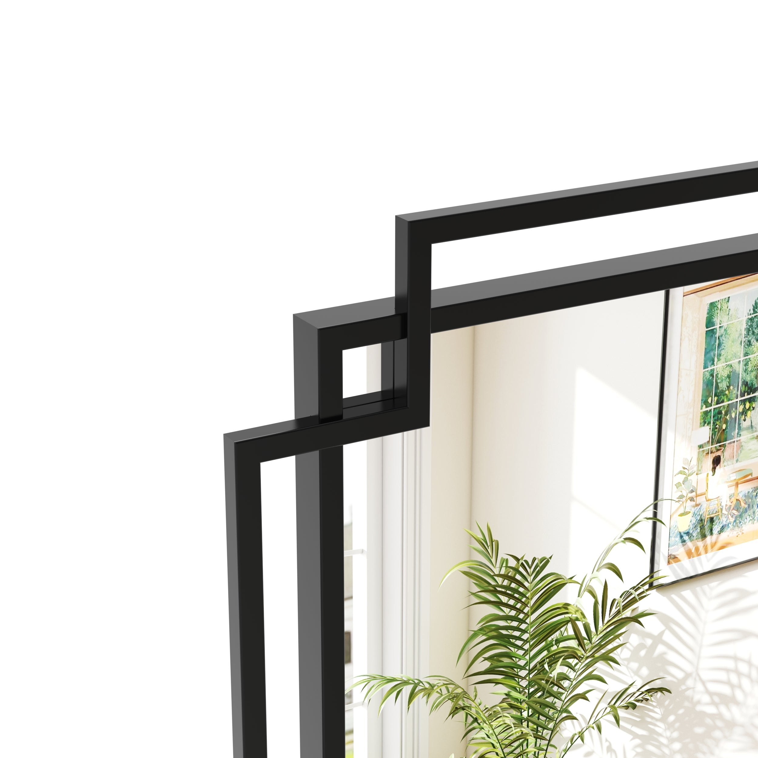 Black Metal Frame Bathroom Vanity Mirror with Multi-Tier Storage Shelf, 4 mm HD Wall Mirror, Horizontal or Vertical