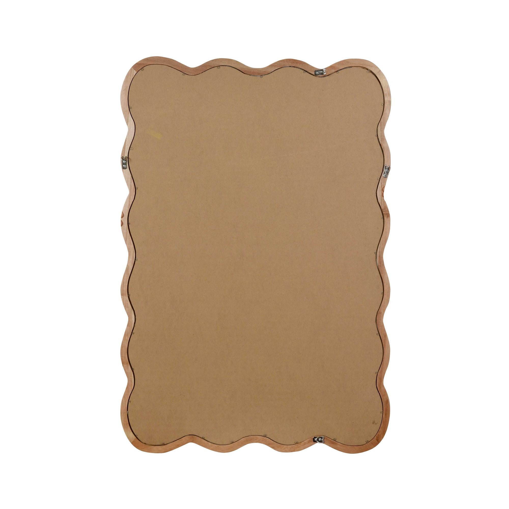 24 in. x 36 in. Wavy Rectangle Solid Wood Wall Mirror, Boho Decorative Tempered Glass Vanity Mirror for Bathroom, Bedroom & Entryway