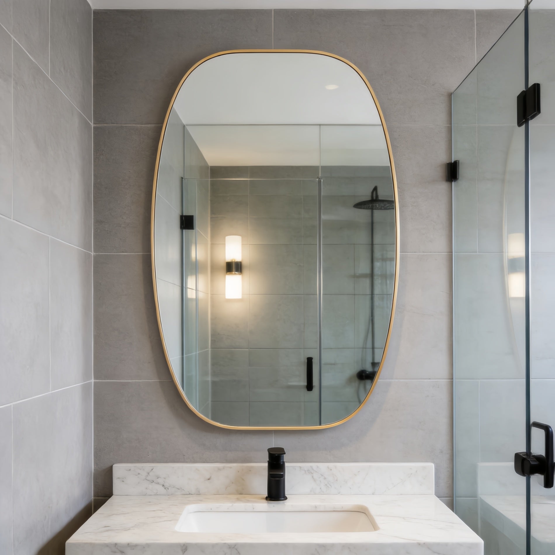 30 in. x 48 in. Metal Framed Oblong Oval Bathroom Vanity Mirror, 4 mm HD Wall Mirror, Horizontal or Vertical