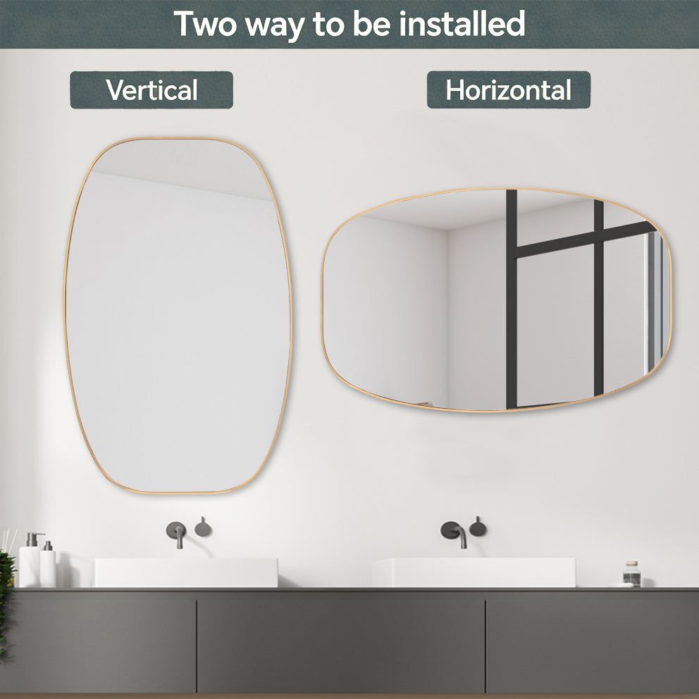 30 in. x 48 in. Metal Framed Oblong Oval Bathroom Vanity Mirror, 4 mm HD Wall Mirror, Horizontal or Vertical